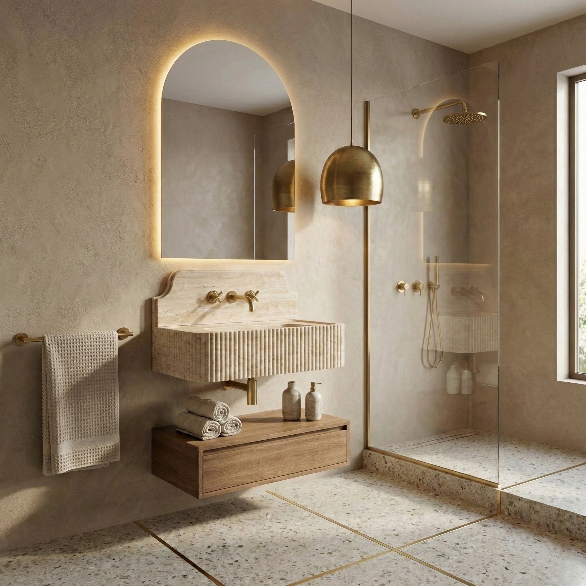 Travertine Romano Backsplash Sink - Fluted by VORELLI