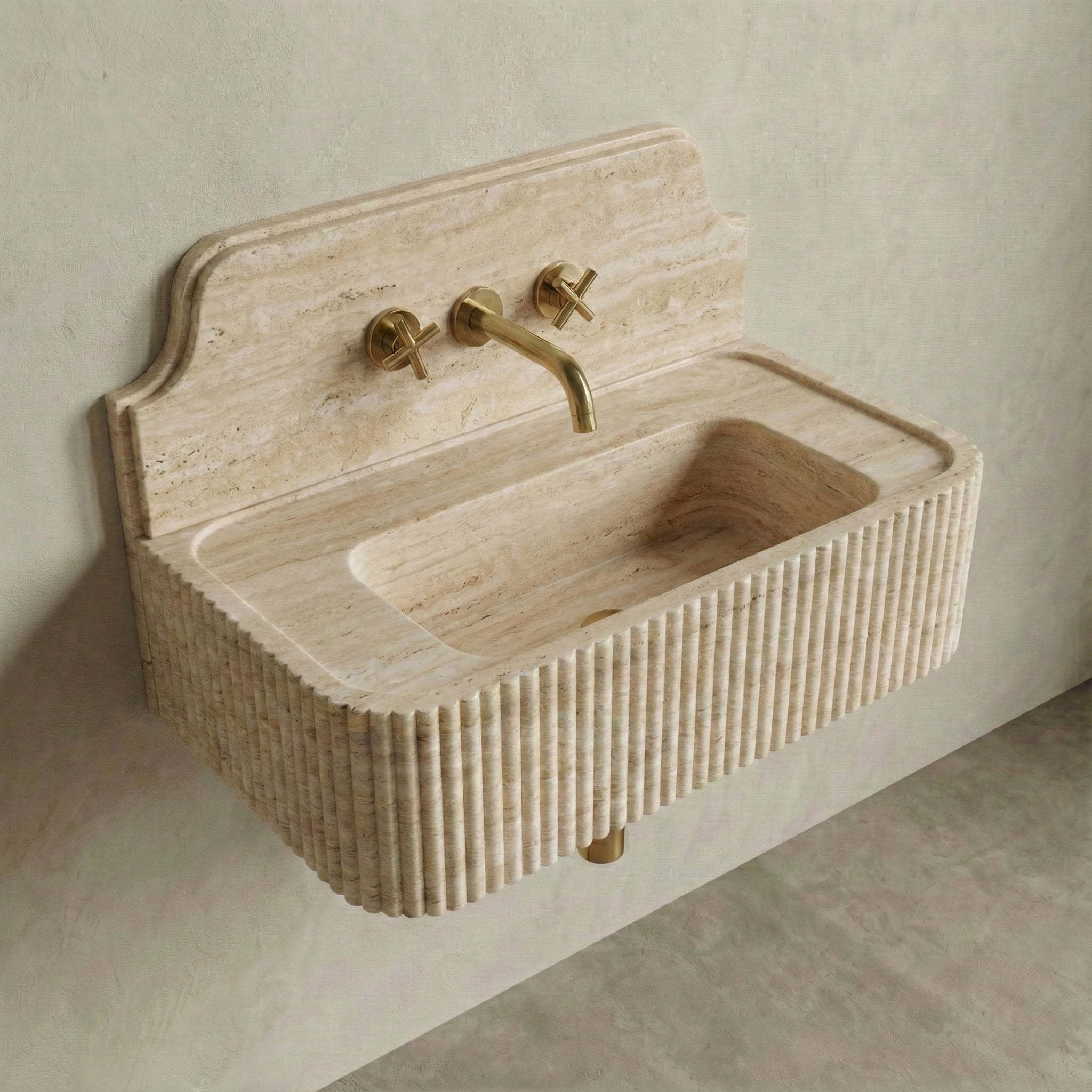 Travertine Romano Backsplash Sink - Fluted by VORELLI
