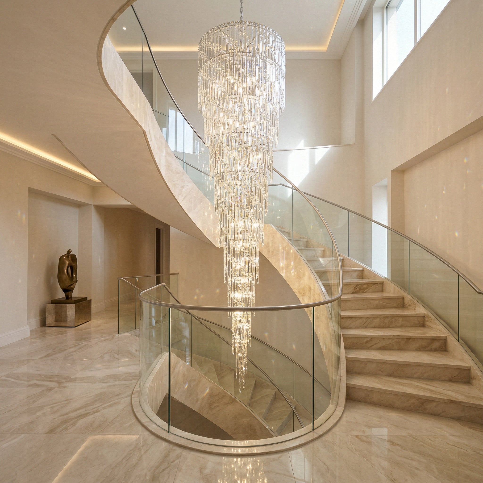 Abruzzi Spiral Staircase Chandelier detail 2 by VORELLI® - luxury staircase chandelier for Dubai and UAE interiors