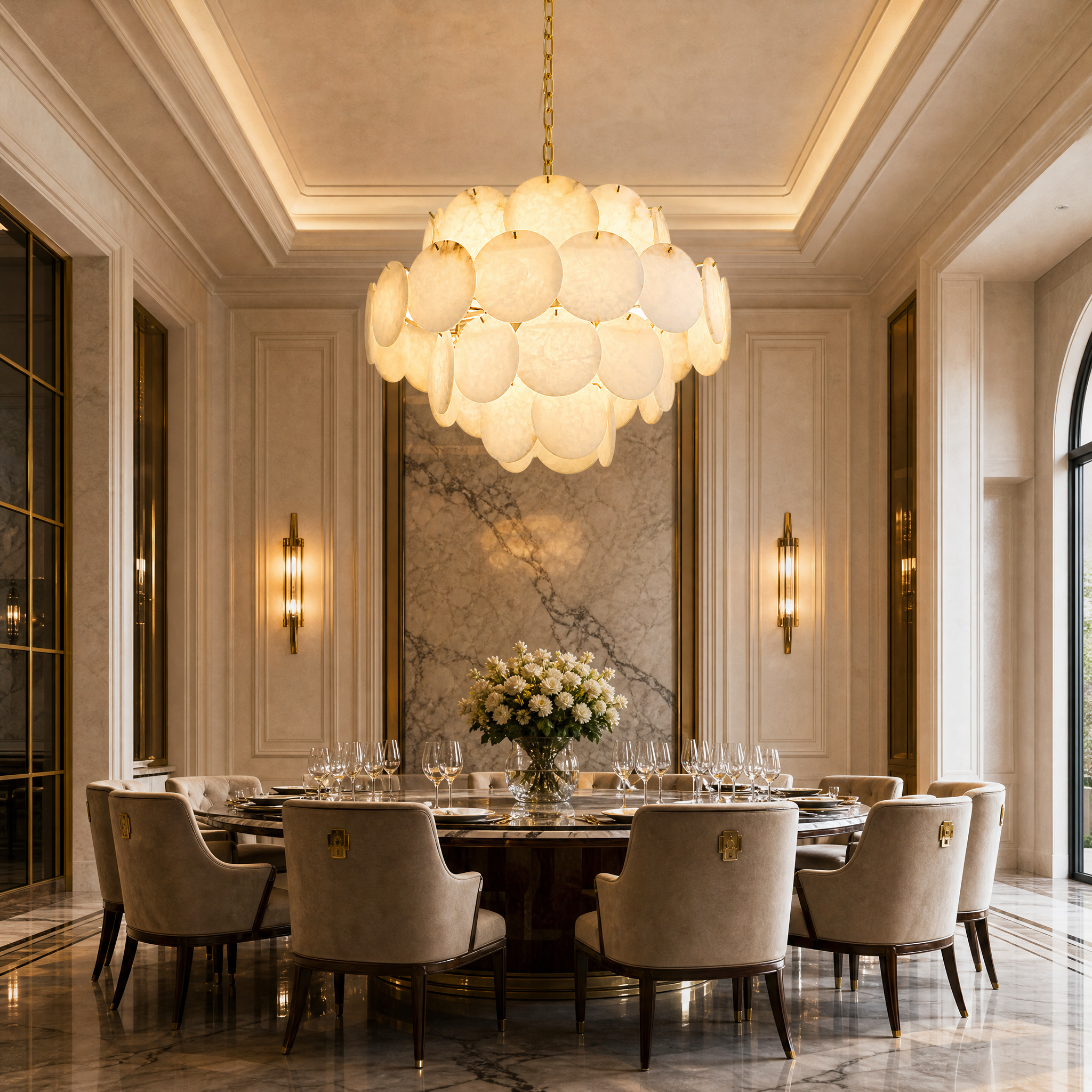 Alfonso Marble Circular Chandelier II by VORELLI