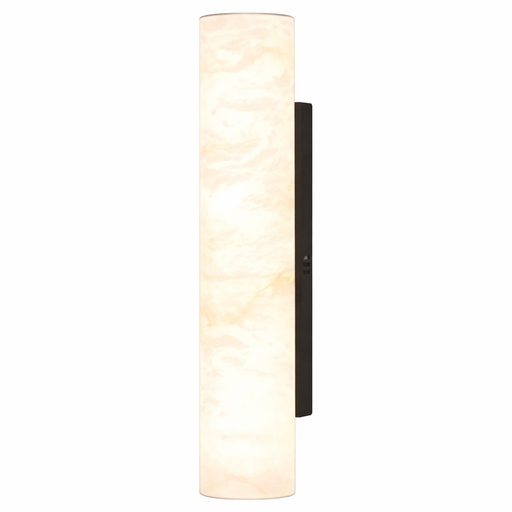 VORELLI Alvara Marble Wall Light casting a soft, atmospheric glow that accentuates the unique natural marble patterns and sophisticated mood.