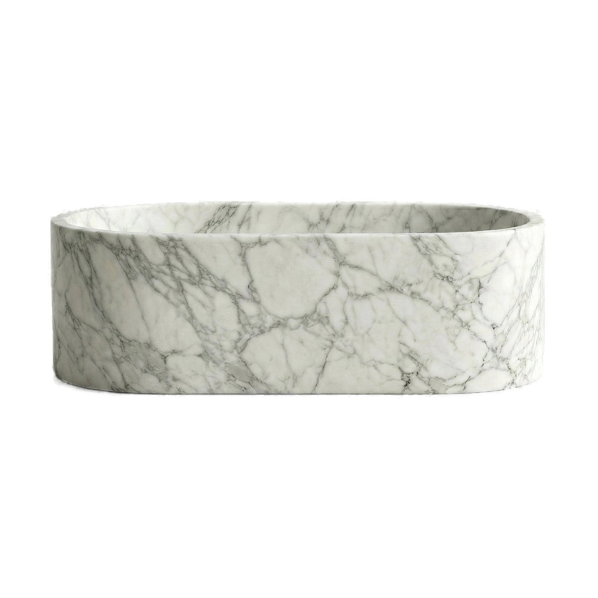 Arabescato Marble Freestanding Bathtub - Elliptical on white background by VORELLI