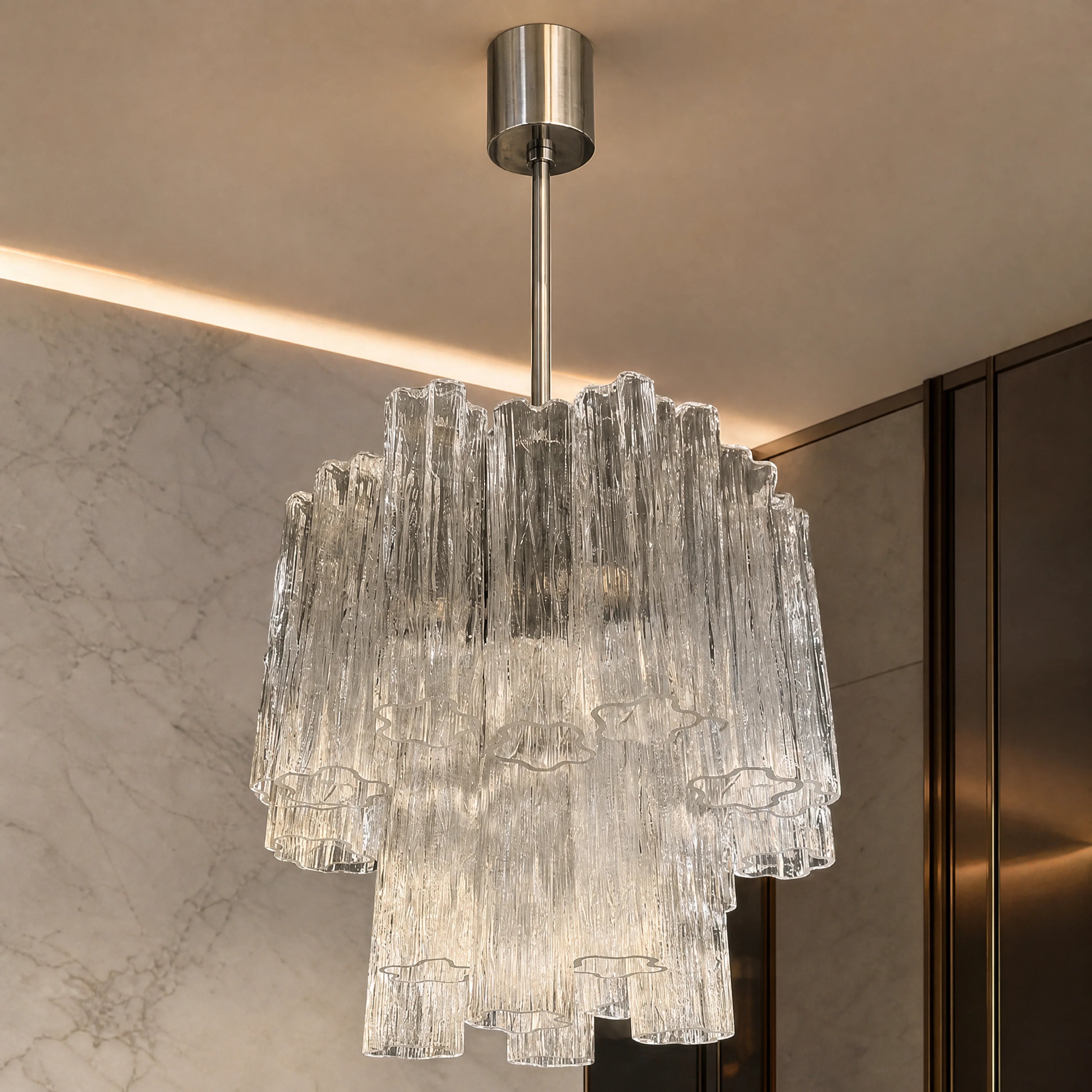 Apollonia Tronchi Murano Glass Circular Chandelier close-up luxury lifestyle hero image by VORELLI
