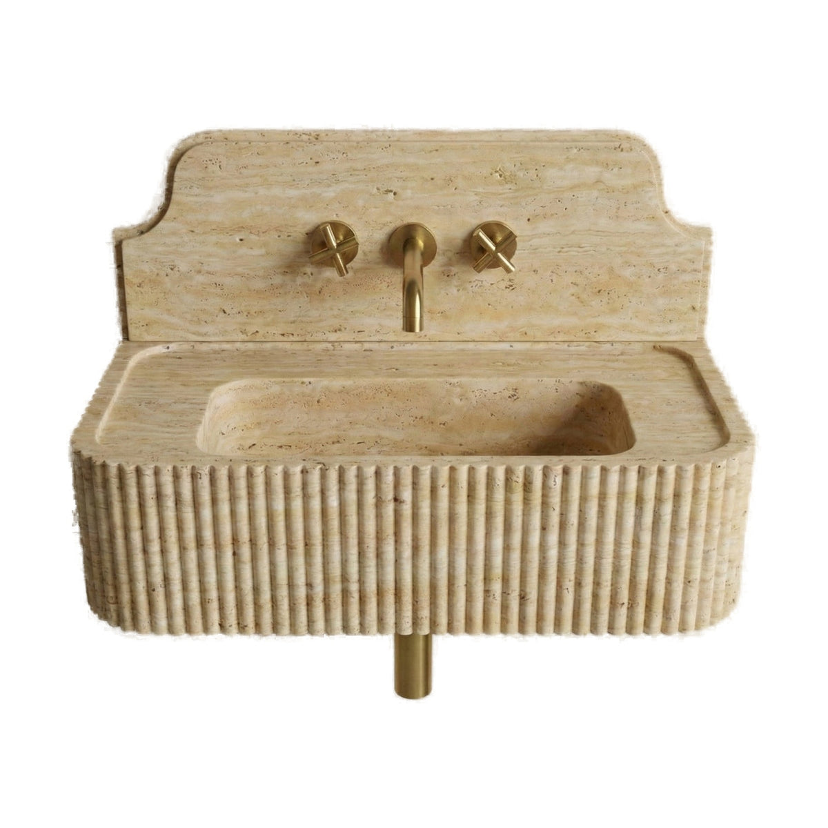 Beige Travertine Backsplash Sink - Fluted on white background by VORELLI
