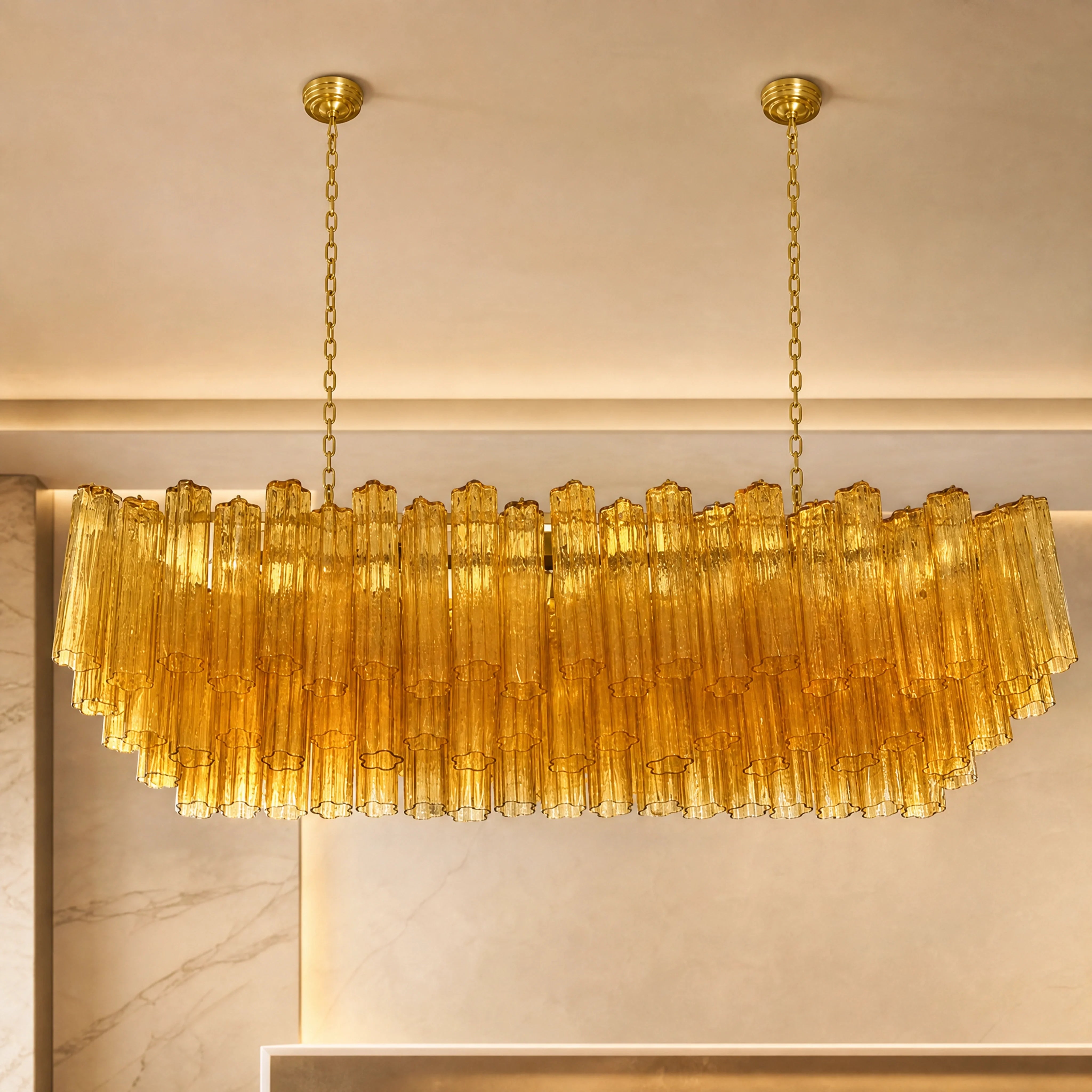 Belladonna Tronchi Murano Glass Rectangular Chandelier close-up full-view catalogue hero image by VORELLI