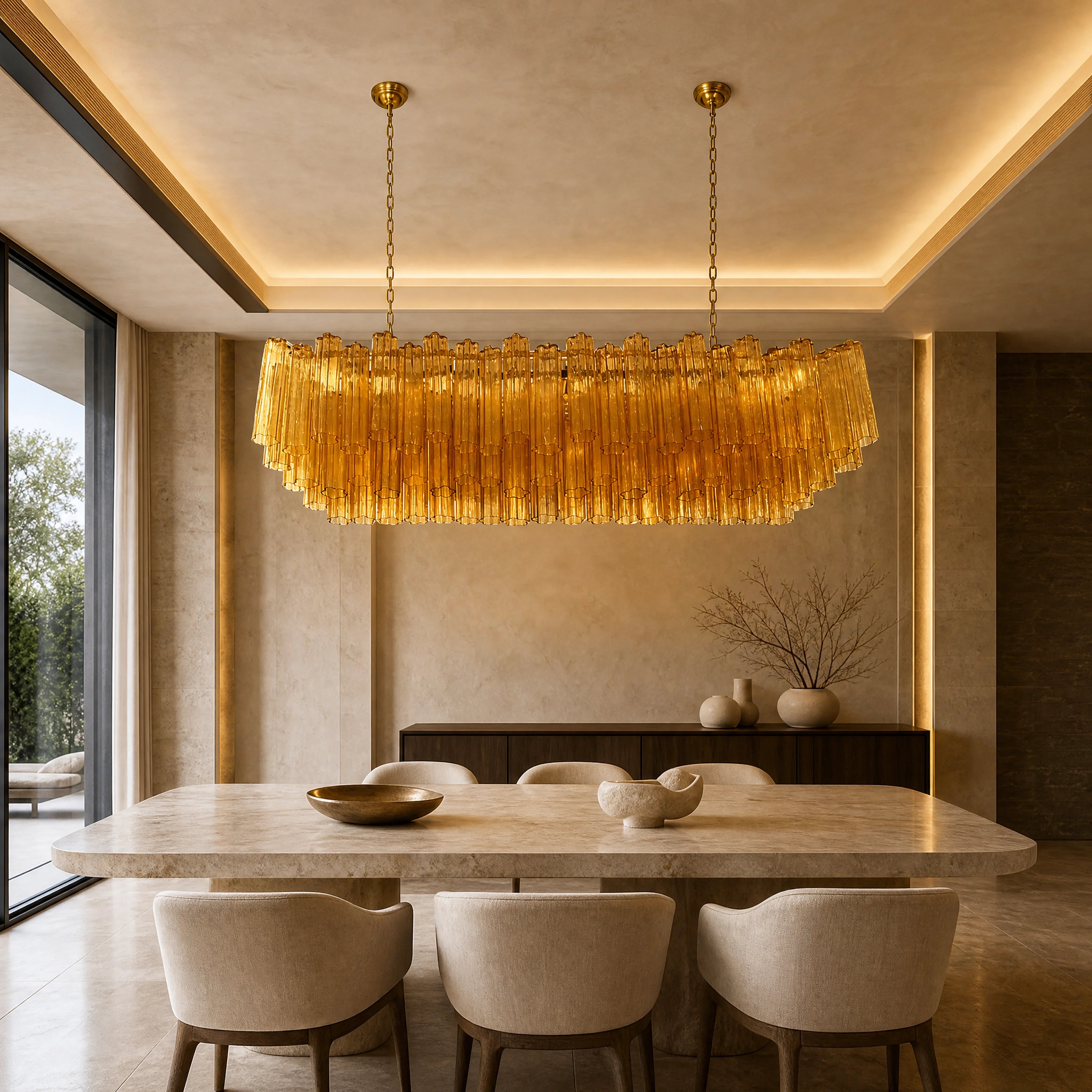 Belladonna Tronchi Murano Glass Rectangular Chandelier UHNW private residence lifestyle image by VORELLI