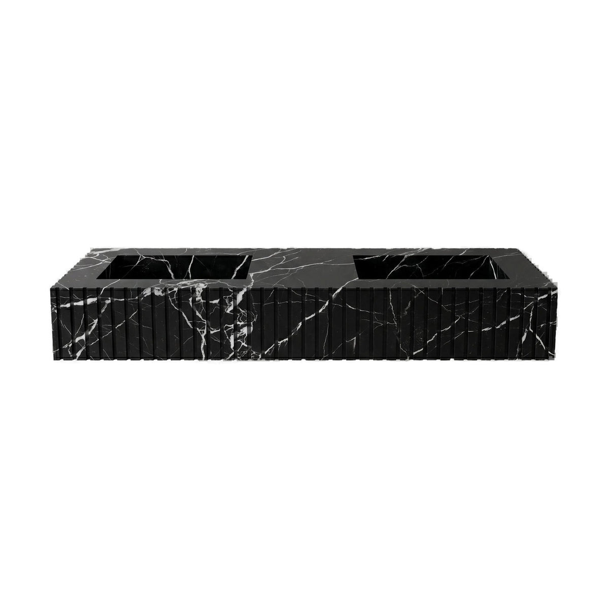 Black Marquina Marble Double Sink - Fluted on white background by VORELLI