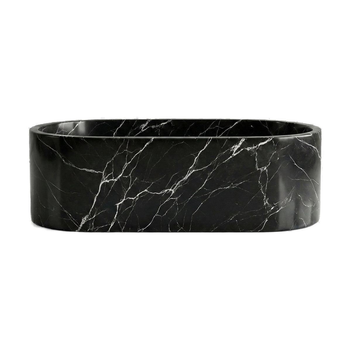 Black Marquina Marble Freestanding Bathtub - Elliptical on white background by VORELLI