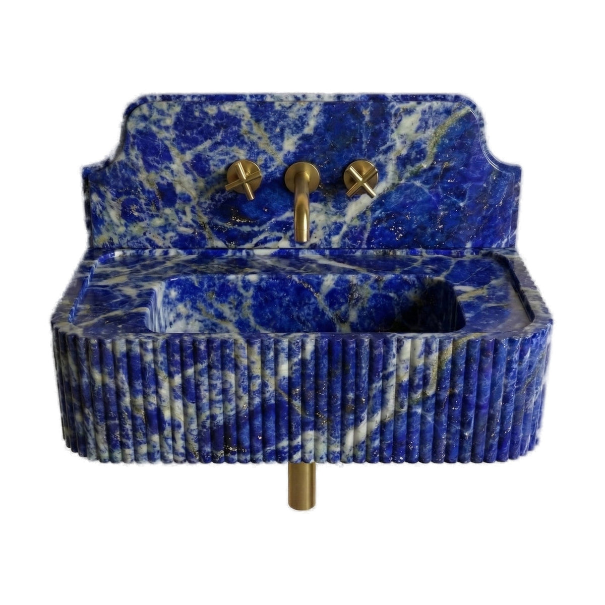 Blue Sodalite Backsplash Sink - Fluted on white background by VORELLI