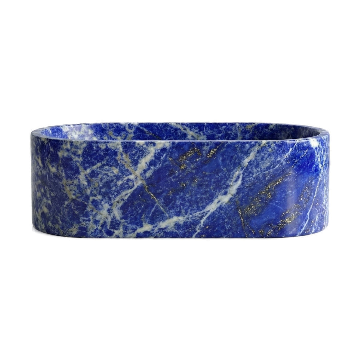 Blue Sodalite Marble Freestanding Bathtub - Elliptical on white background by VORELLI