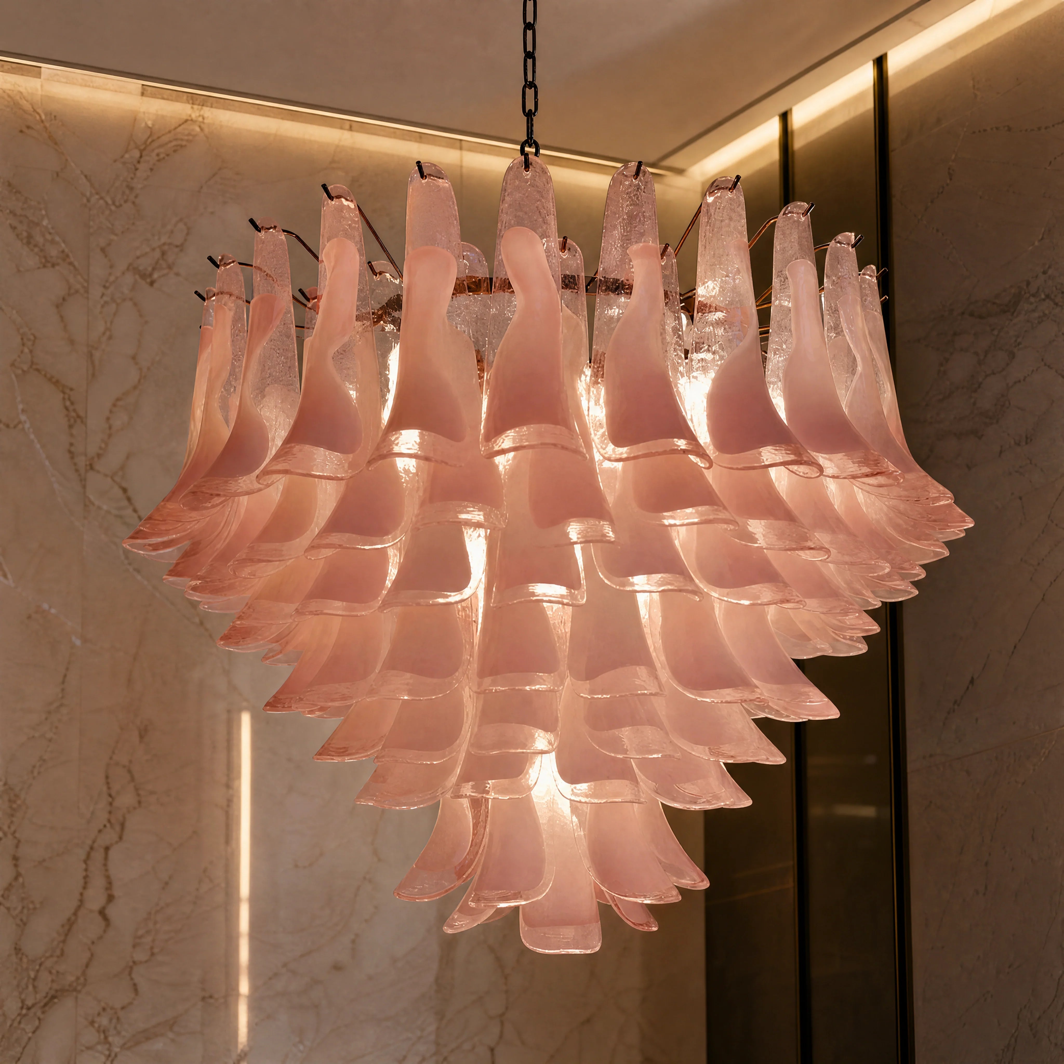 Bologna Selle Murano Glass Staircase Chandelier close-up luxury lifestyle hero image by VORELLI