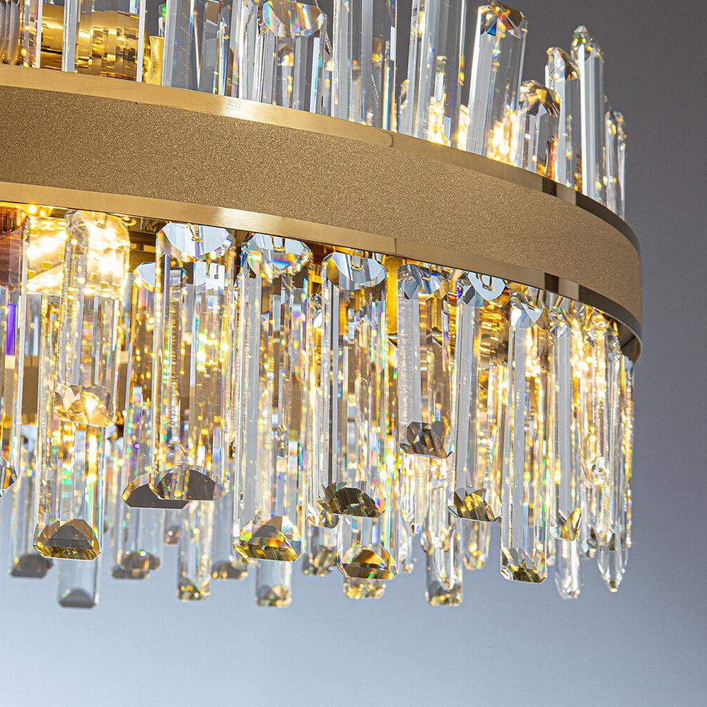 Brighouse Circular Chandelier with diamond-cut crystal detailing in a minimalist interior.