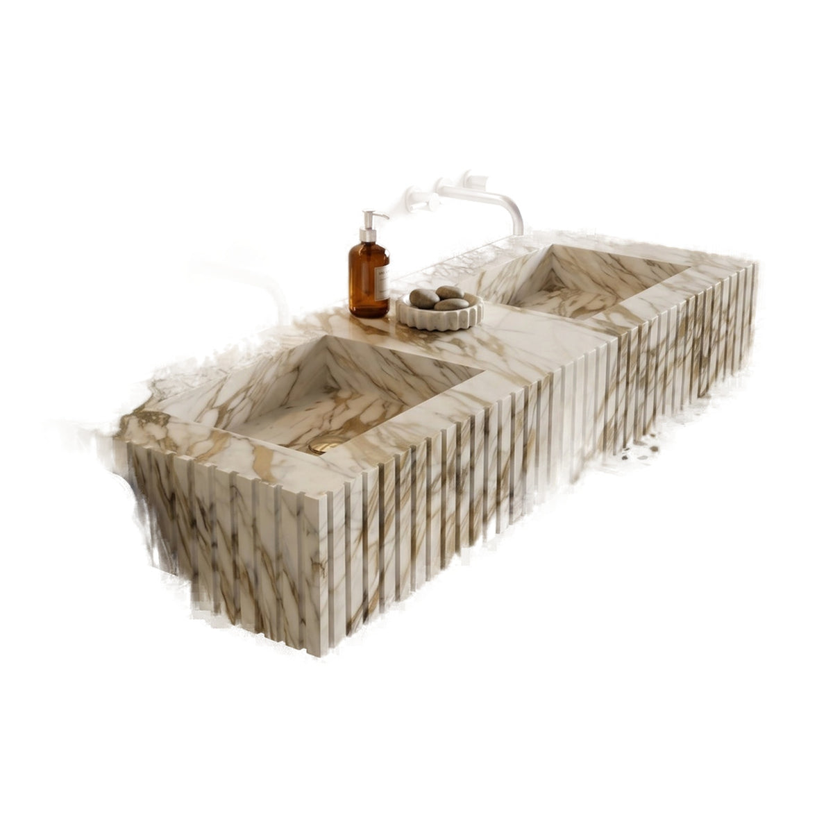 Calacatta Gold Marble Double Sink - Fluted on white background by VORELLI