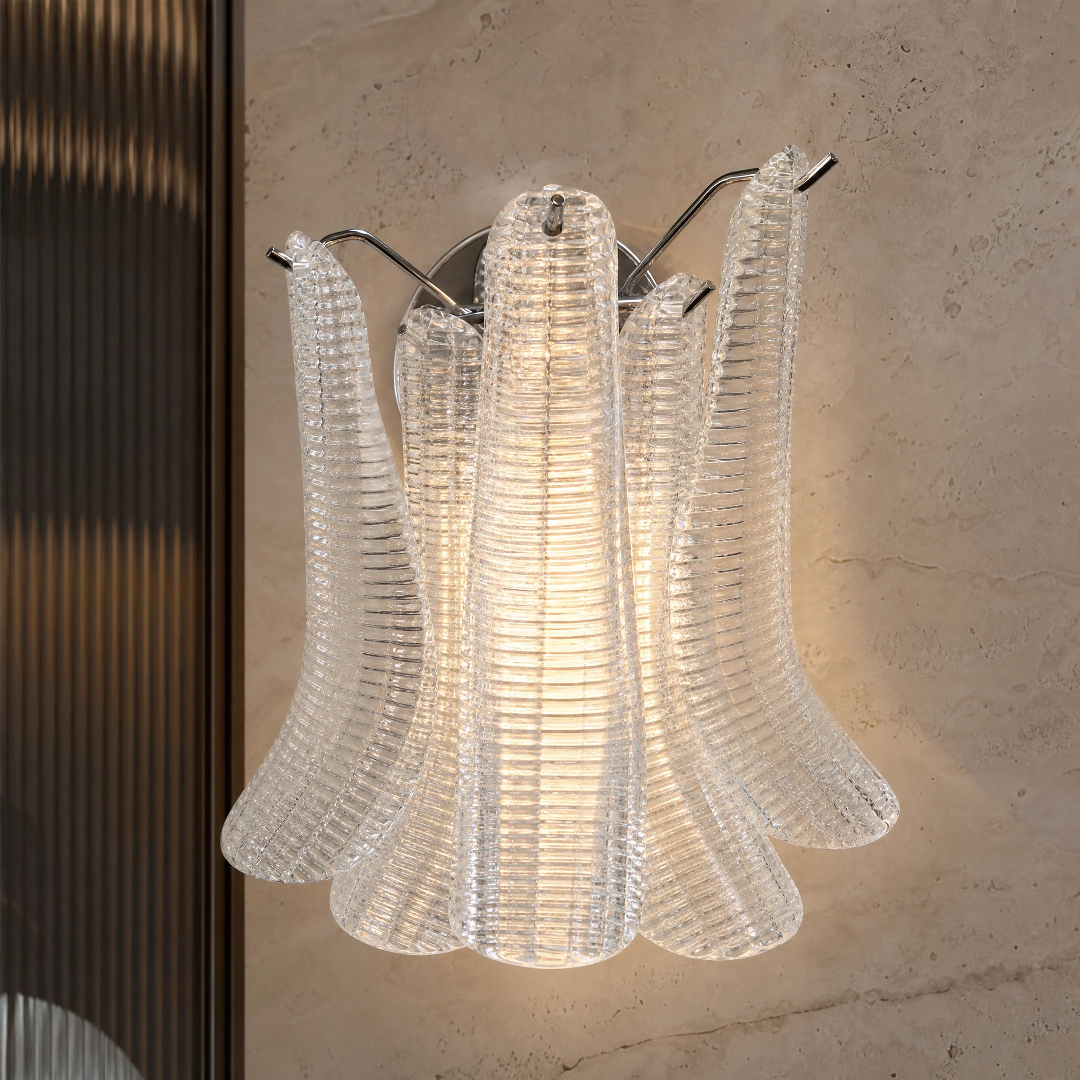Catania Selle Murano Glass Wall Light close-up luxury lifestyle hero image by VORELLI