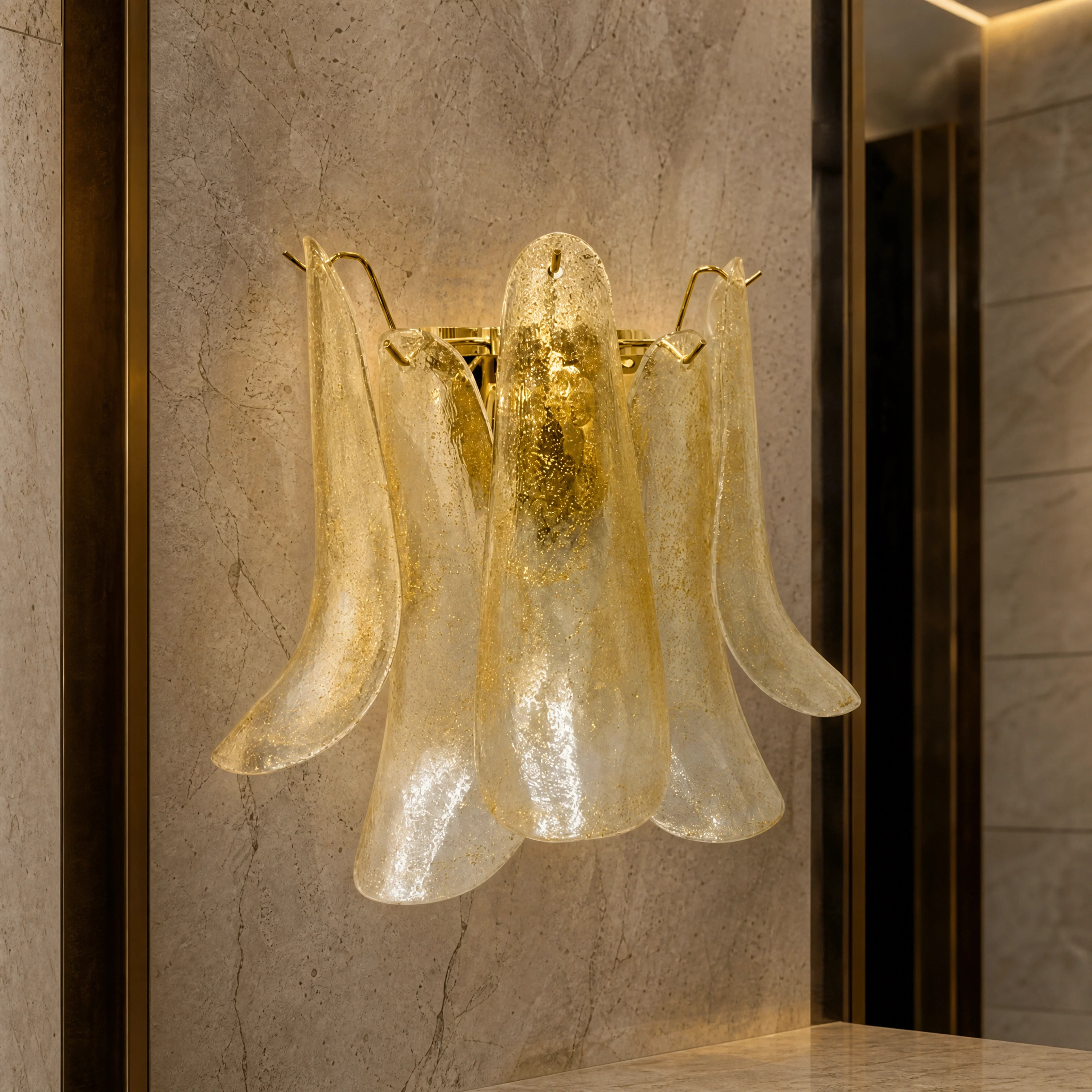 Chioggia Selle Murano Glass Wall Light close-up luxury lifestyle hero image by VORELLI