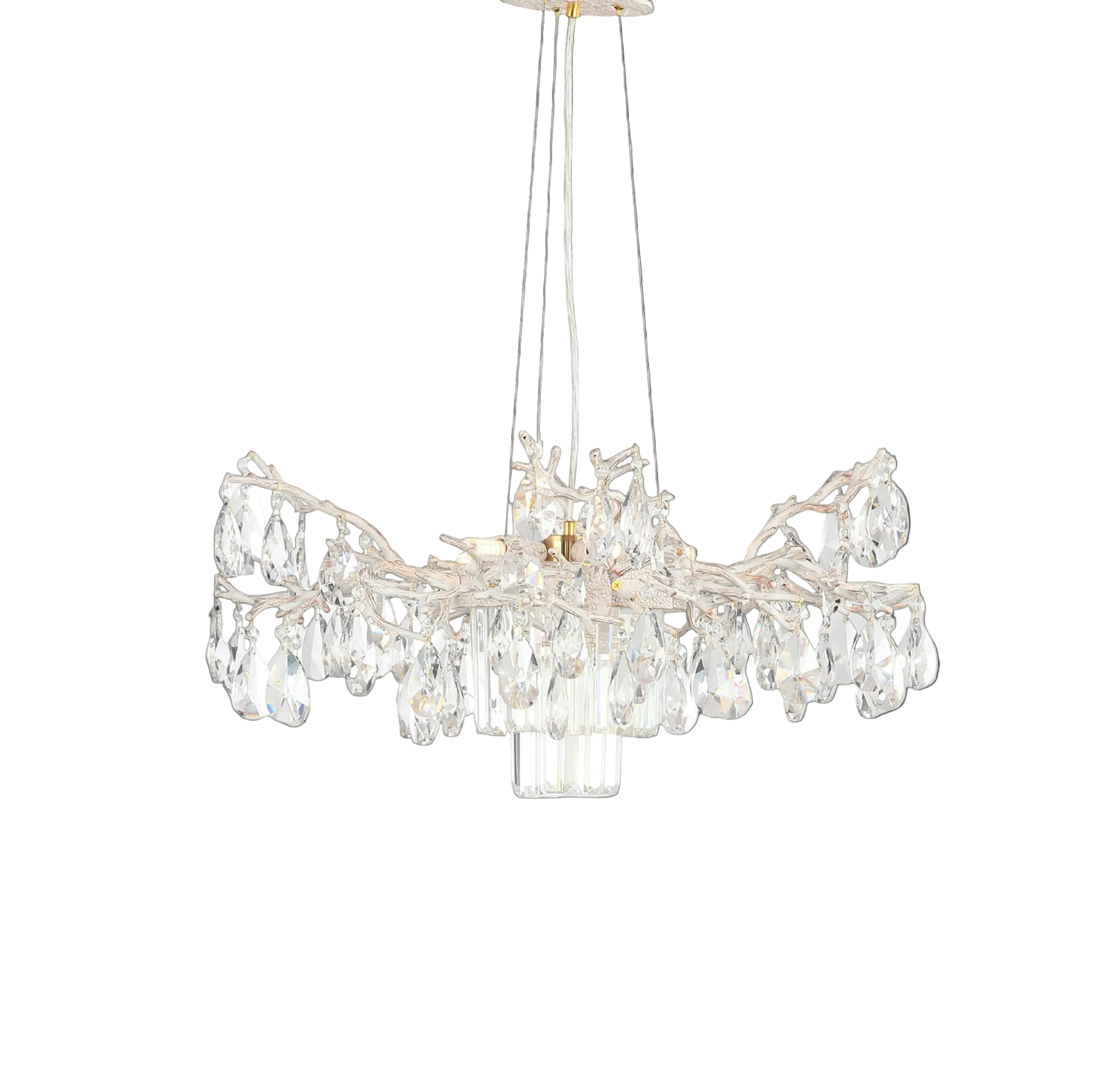VORELLI Dewdrop Circular Chandelier II with diamond cut crystal drops in luxury interior setting