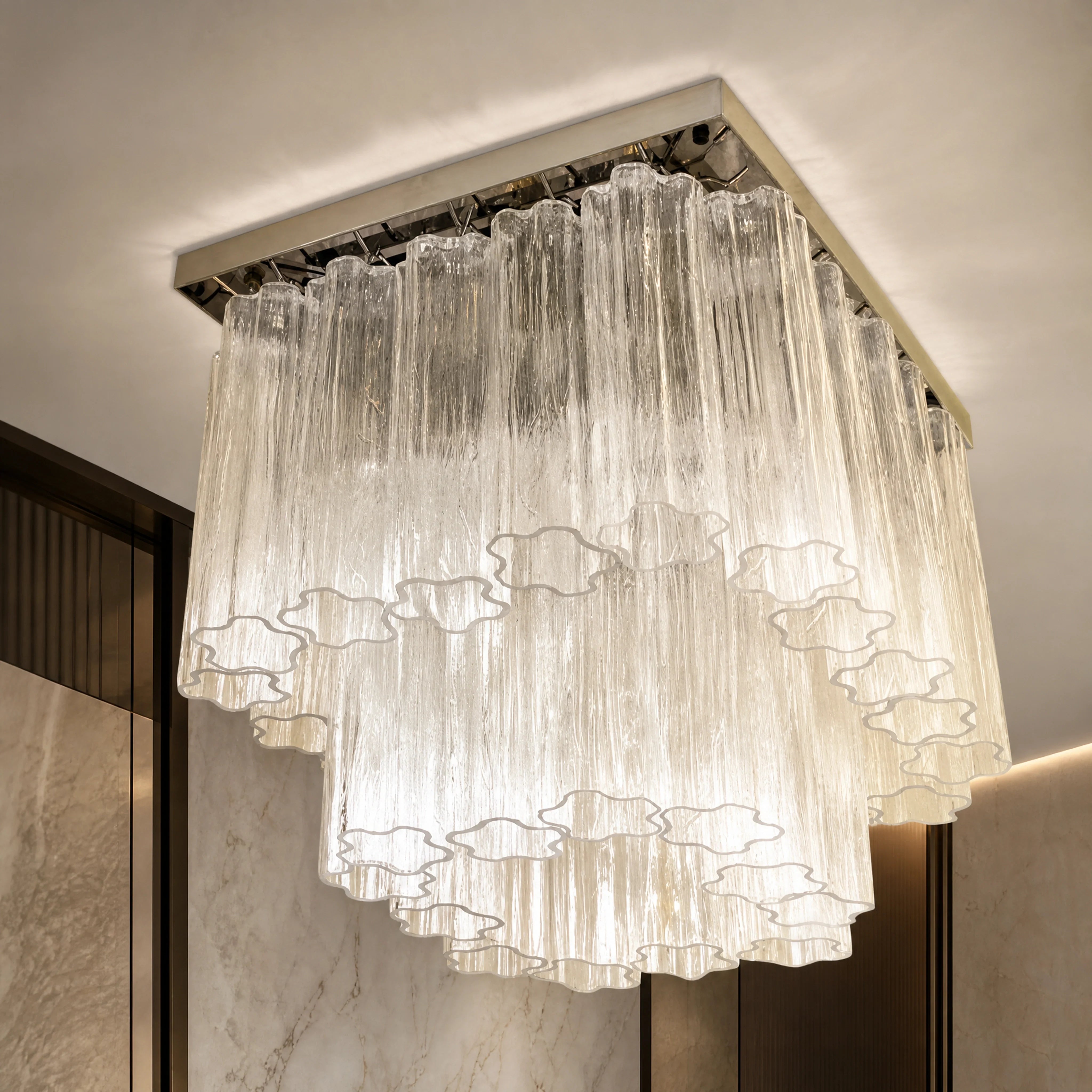 Elvira Tronchi Murano Glass Ceiling Light close-up luxury lifestyle hero image by VORELLI
