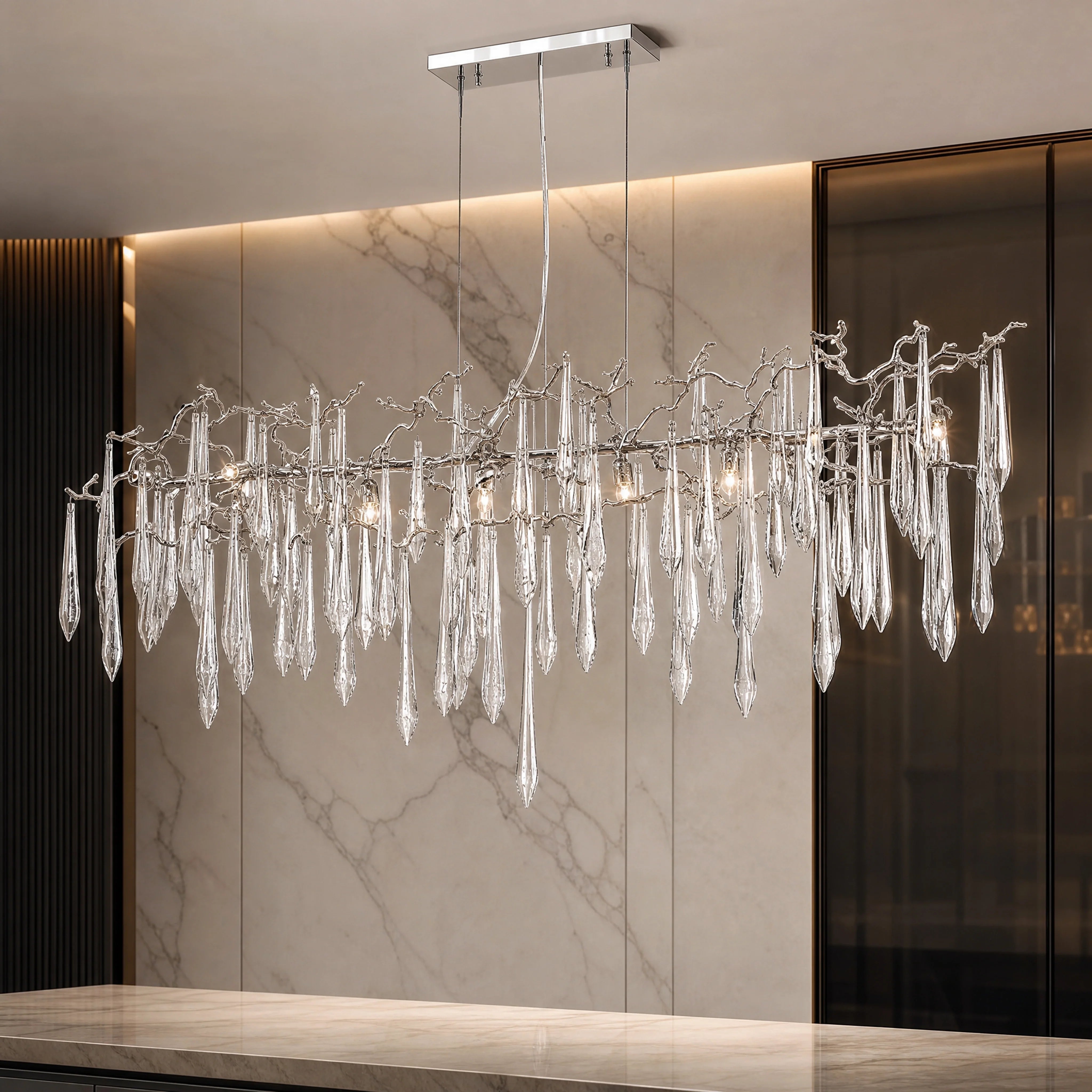 Eldoria Rectangular Chandelier close-up luxury lifestyle hero image by VORELLI