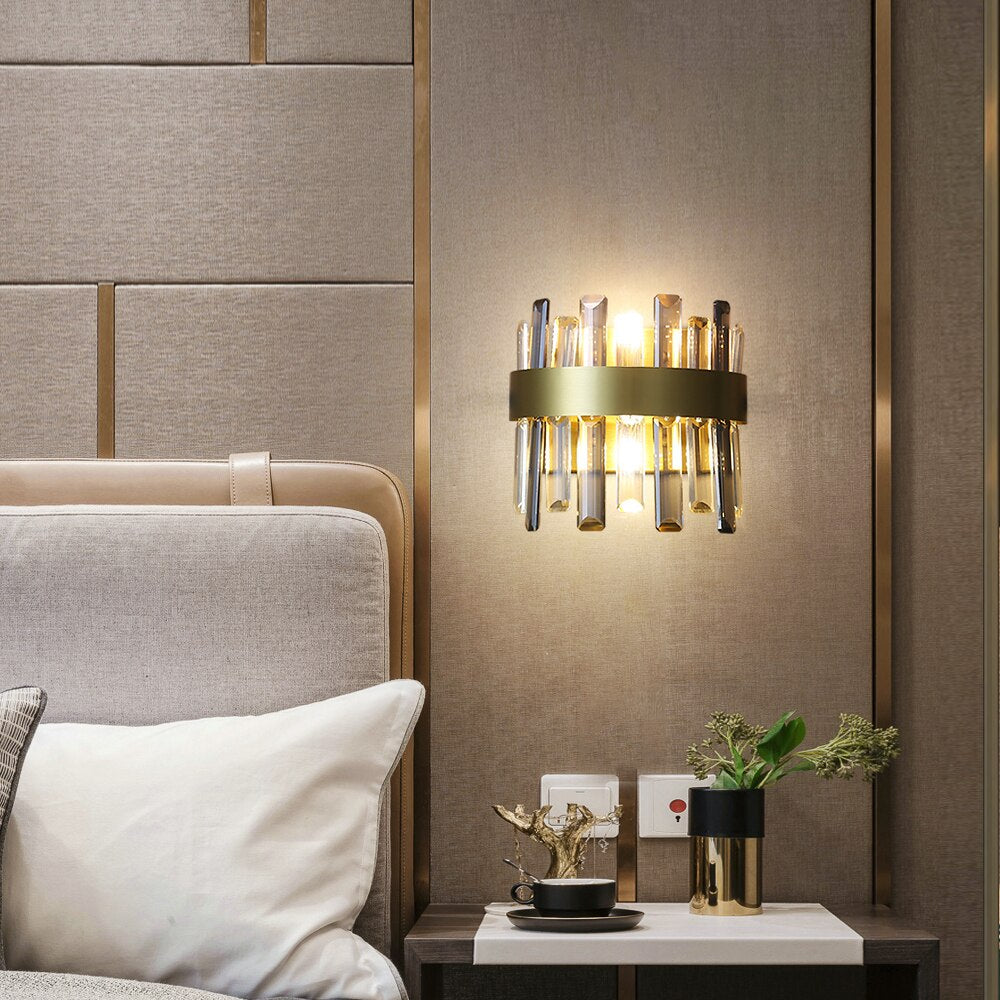 Figueroa wall light with diamond cut crystals in luxury interior