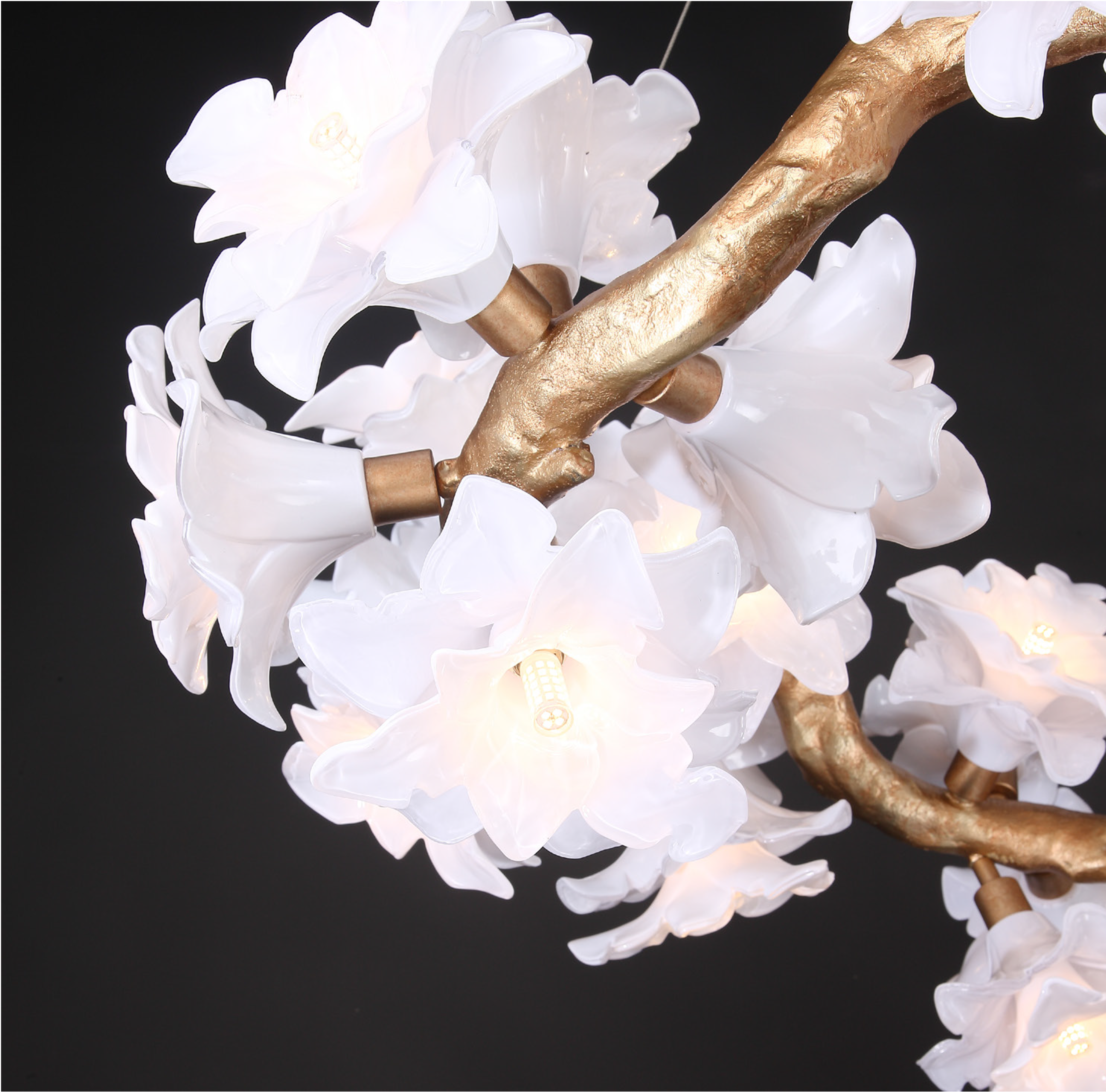 Gardenia Rectangular Chandelier by VORELLI® featuring hand formed floral glass detail