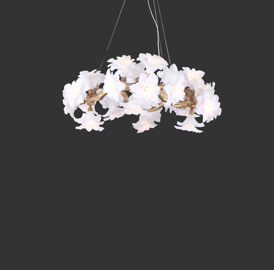 Gardenia Circular Chandelier by VORELLI® featuring sculptural floral glass and a refined circular silhouette