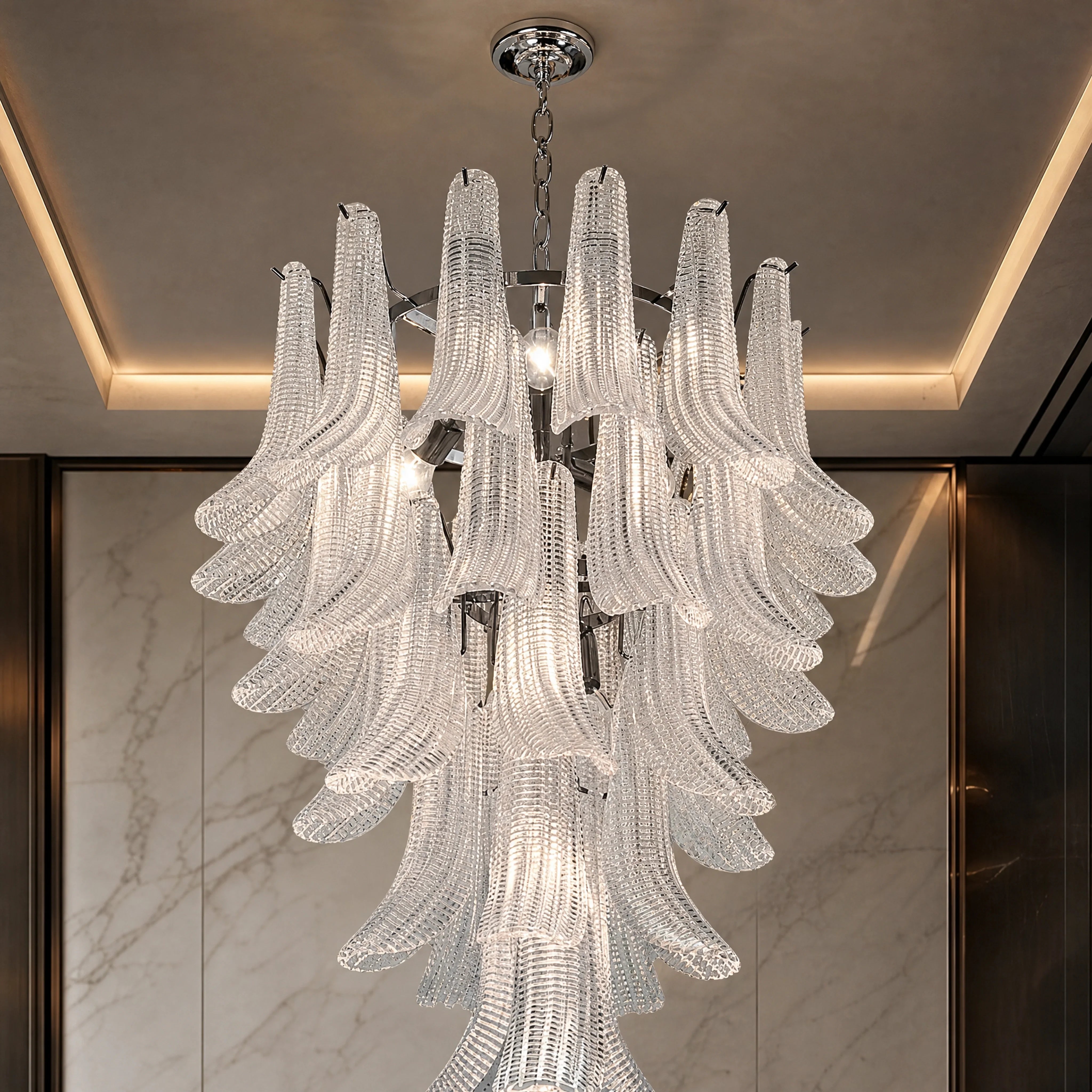 Genova Selle Murano Glass Circular Chandelier close-up luxury lifestyle hero image by VORELLI