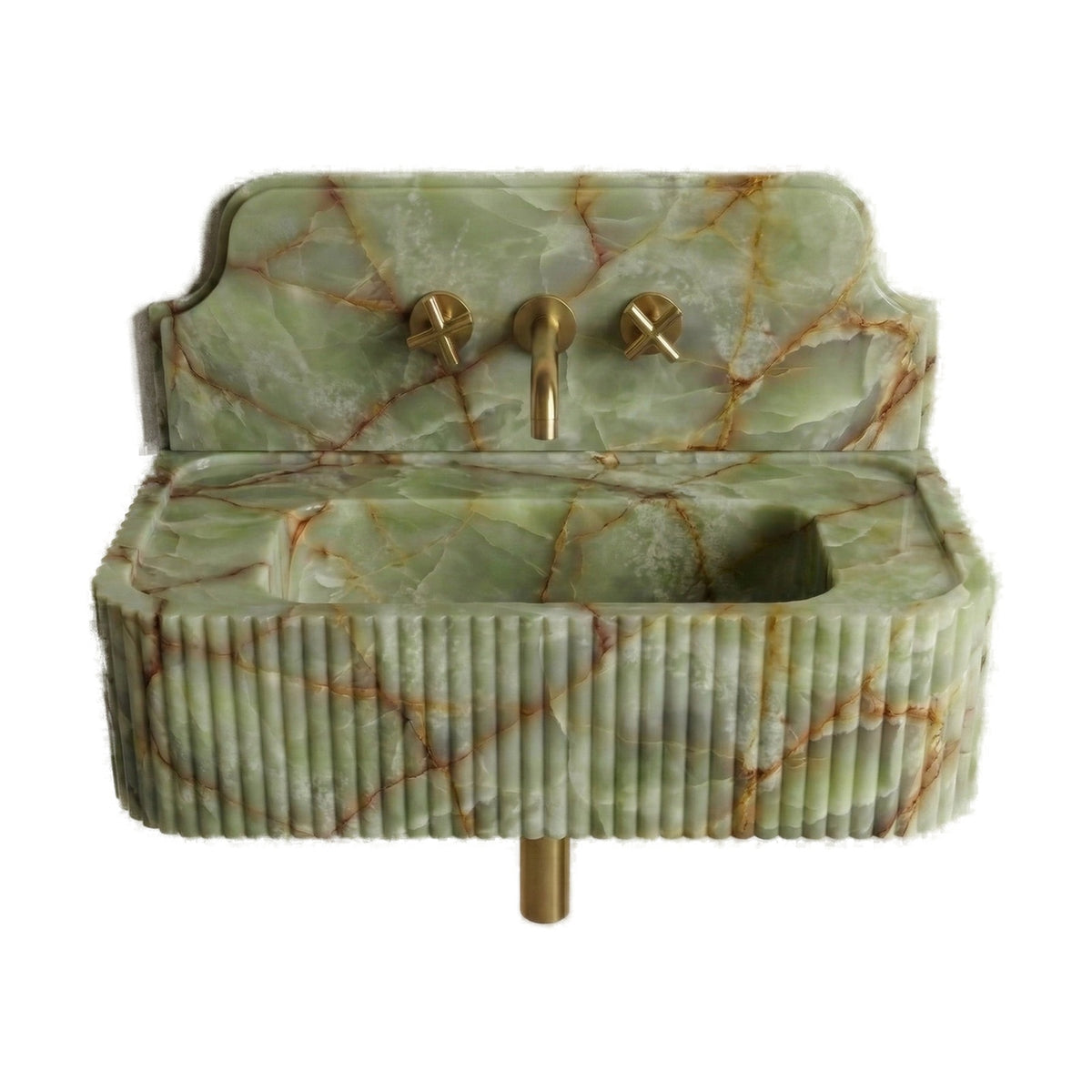 Green Onyx Backsplash Sink - Fluted on white background by VORELLI