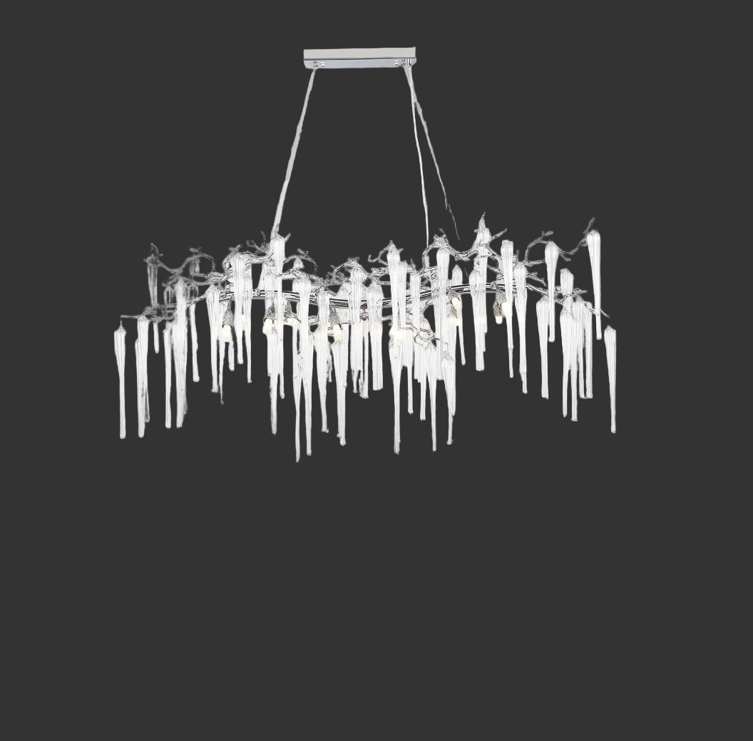 Handcrafted glass icicles on Icicle Rectangular Chandelier III