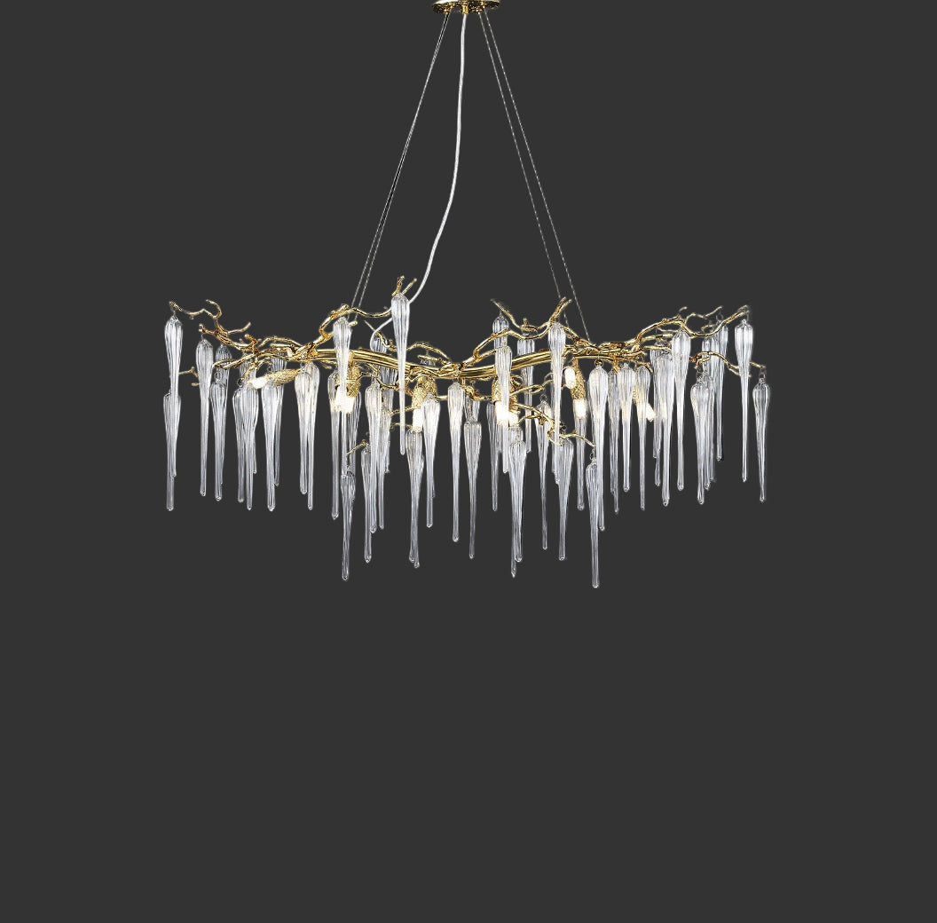 Linear Icicle Rectangular Chandelier III with cascading glass icicles