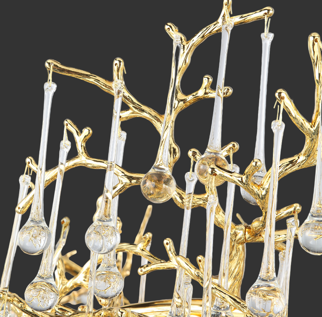 Close-up of sculptural glass droplets on the L’Albero d’Oro Rectangular Chandelier V
