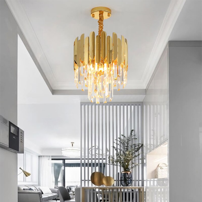 VORELLI Manhattan Pendant II with crystal bars and hexagon frame in a refined modern interior