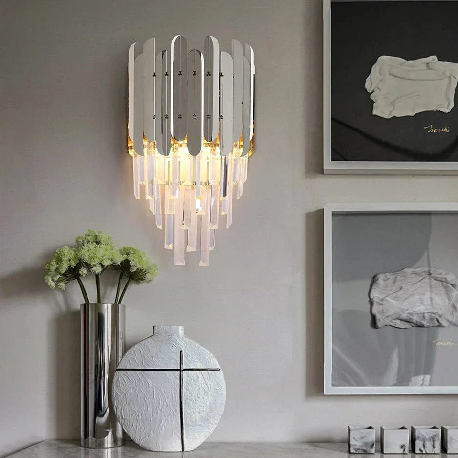 VORELLI Manhattan Wall Light illuminating a refined contemporary interior with crystal bar detailing