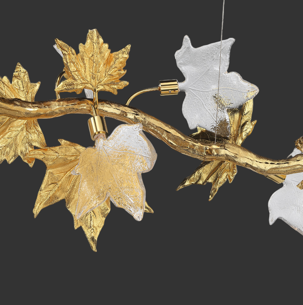 Close-up of sculptural leaf detailing on VORELLI® chandelier