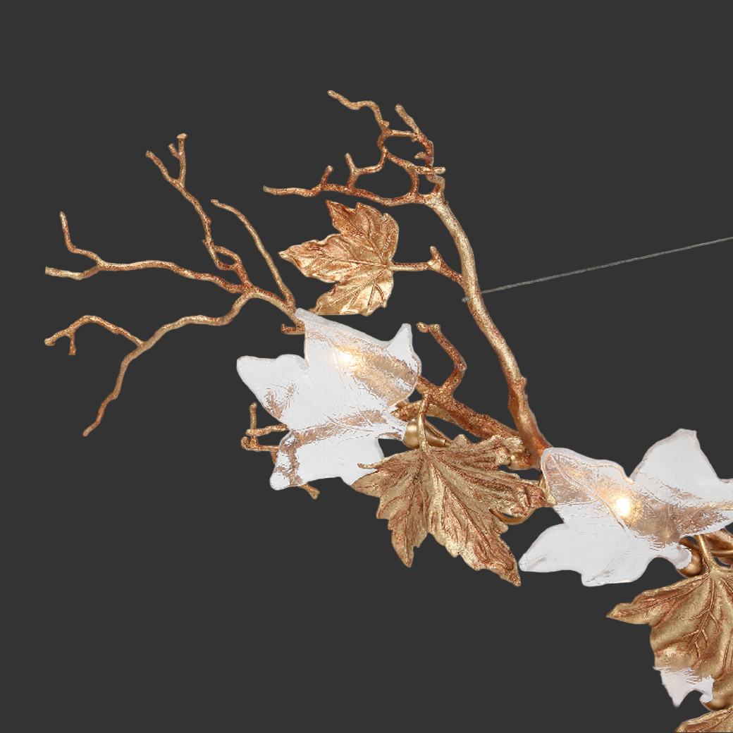 Sculptural leaf and glass detailing on luxury rectangular chandelier