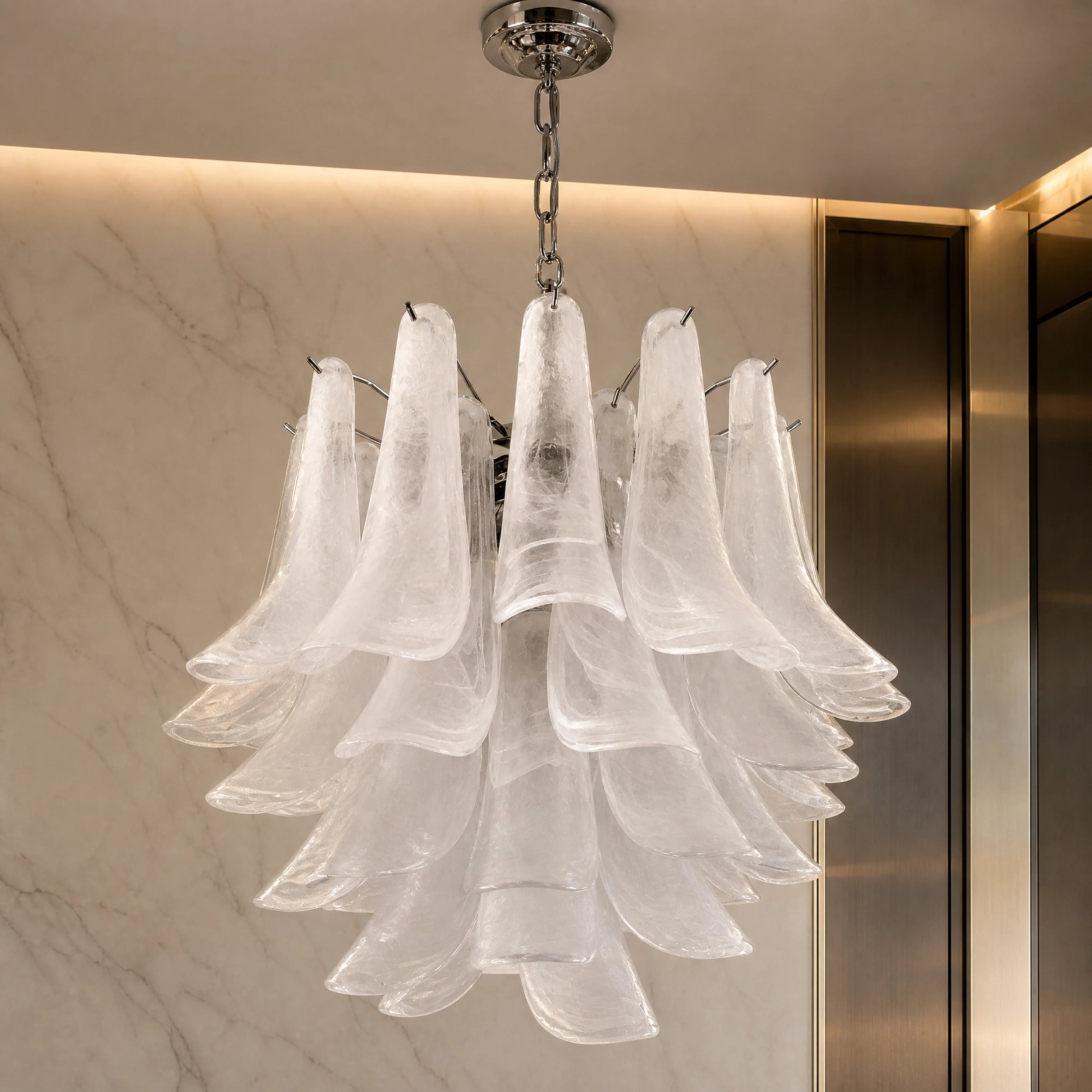 Gilda Selle Murano Glass Circular Chandelier close-up luxury lifestyle hero image by VORELLI