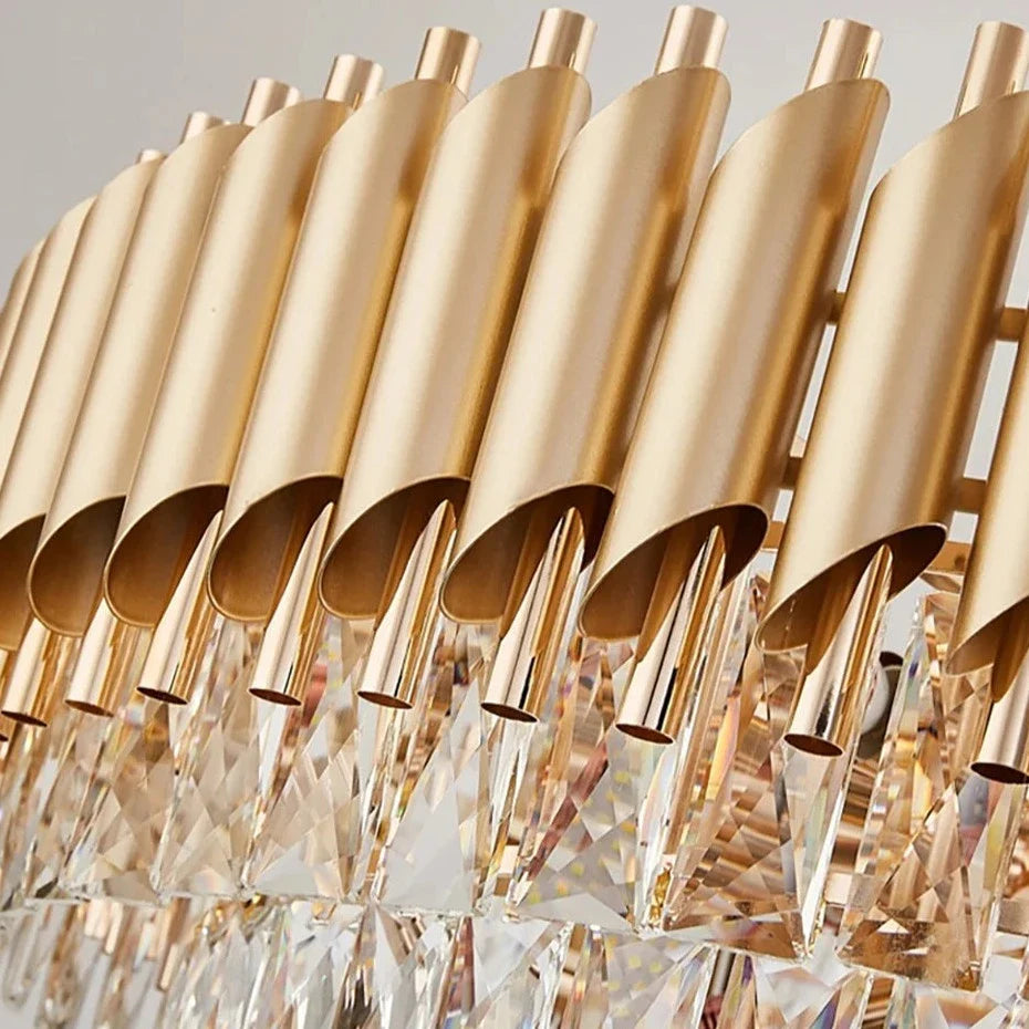 Detailed view of cascading rectangular crystals on the VORELLI Milltimber Pendant Light creating a radiant sparkle
