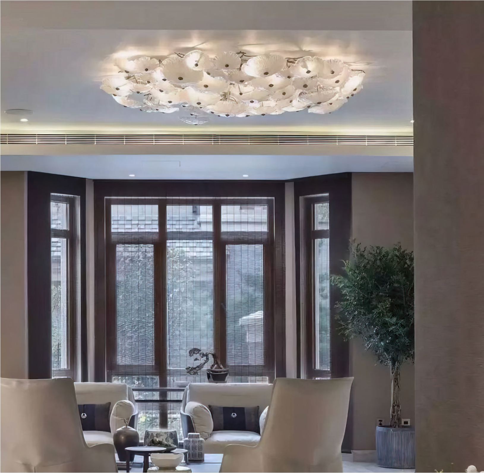 Luxury Penny Leaf ceiling light with sculptural glass leaves in a refined living room interior