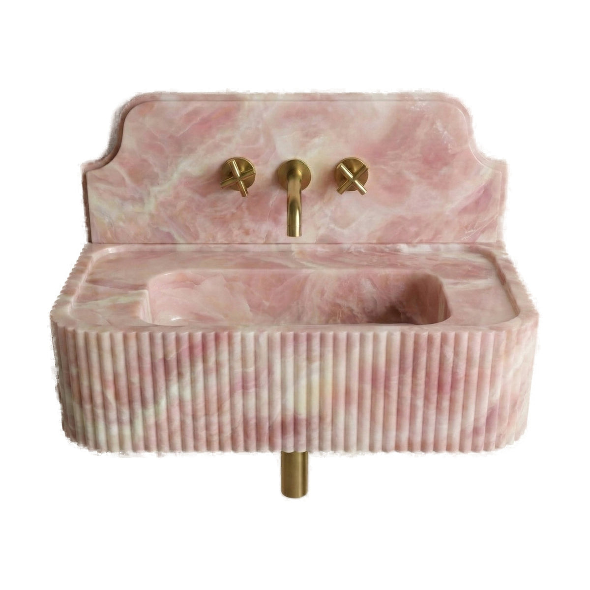 Pink Onyx Backsplash Sink - Fluted on white background by VORELLI