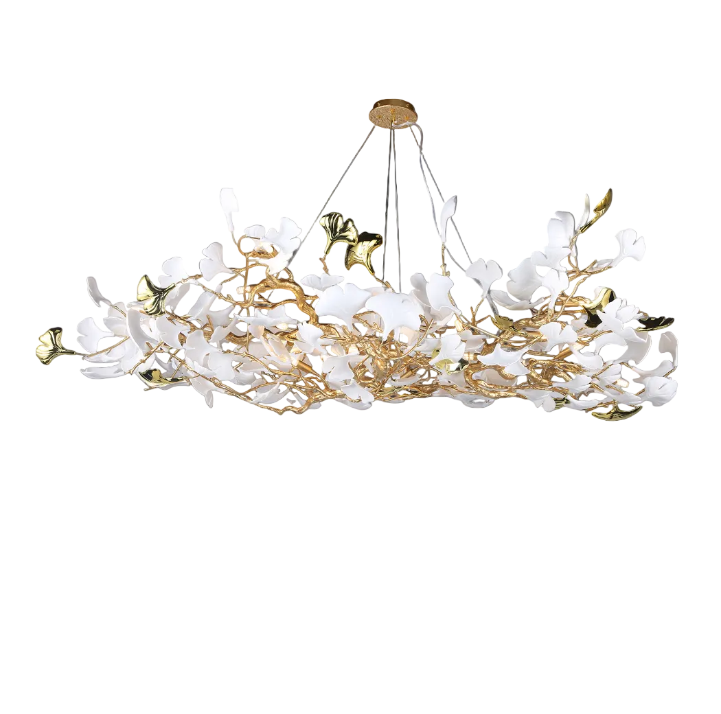 Prano rectangular chandelier by VORELLI with sculptural glass petals and botanical design