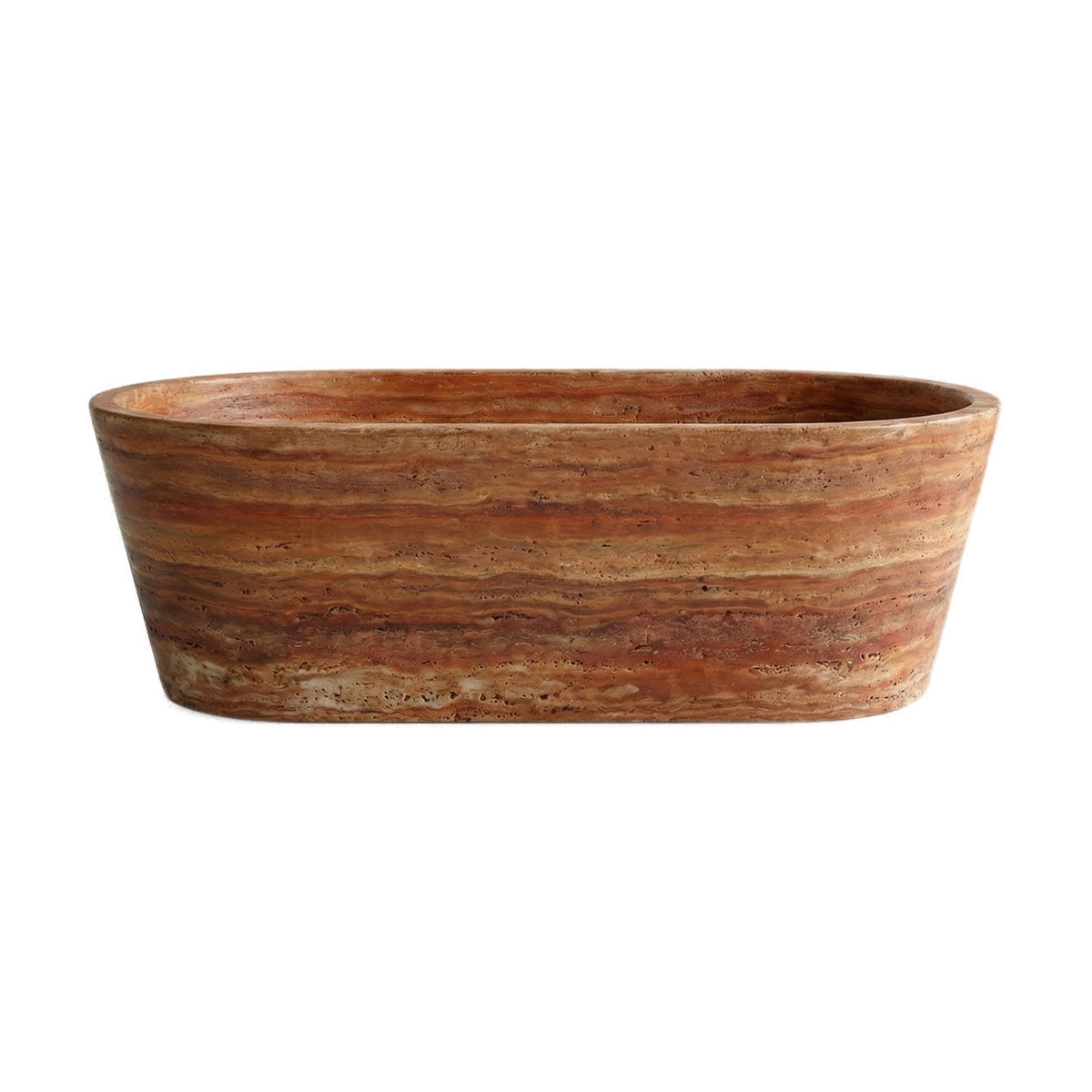 Red Travertine Freestanding Bathtub - Tapered on white background by VORELLI