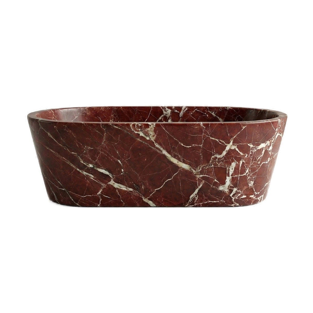 Rosso Levanto Marble Freestanding Bathtub - Tapered on white background by VORELLI