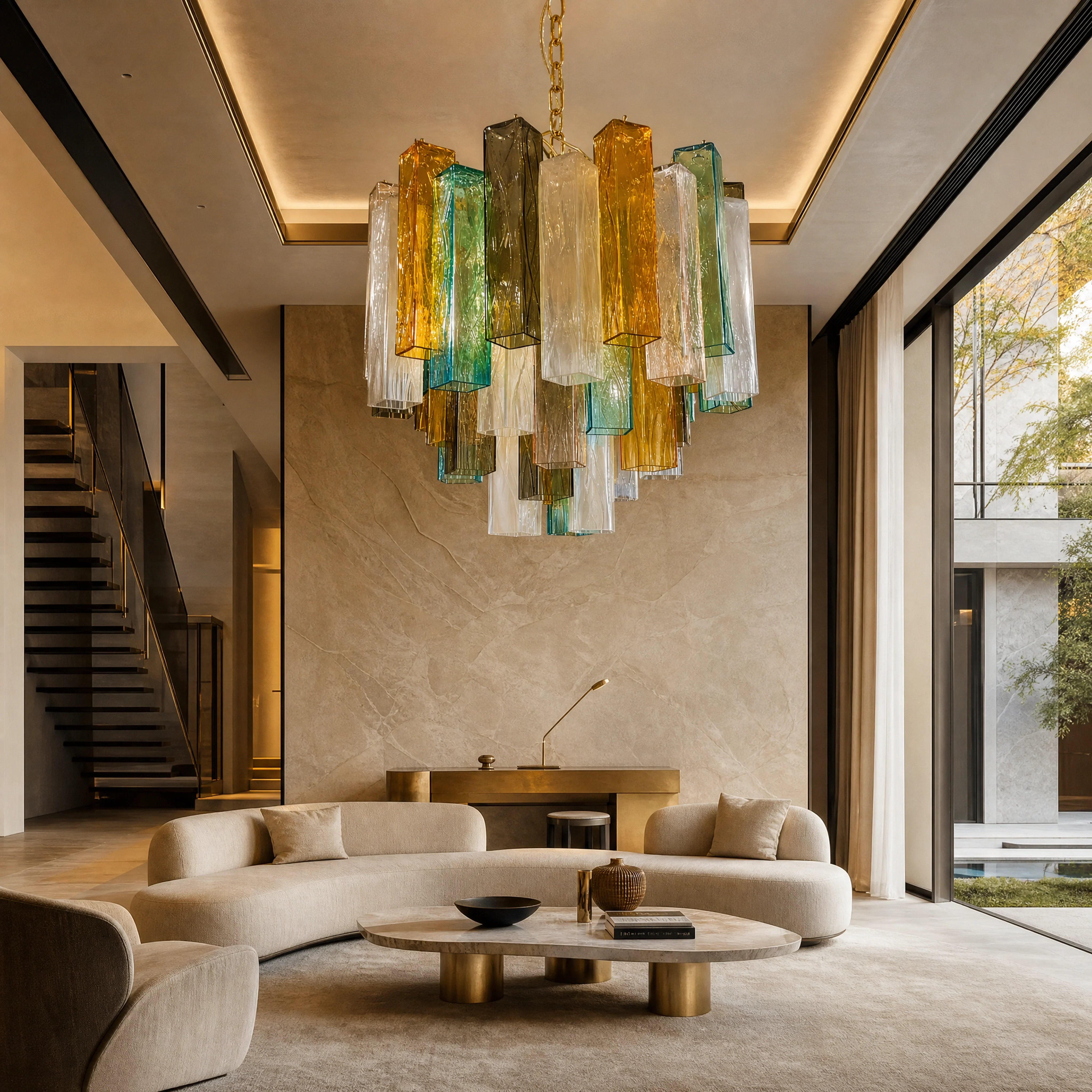 Tiziana Squares Murano Glass Circular Chandelier UHNW private residence luxury lifestyle image by VORELLI