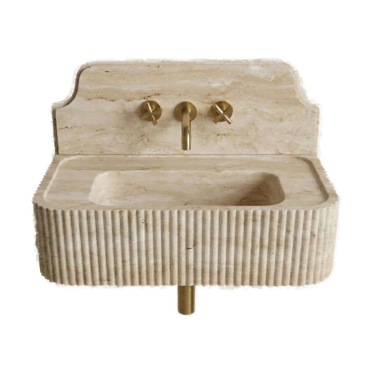 Travertine Romano Backsplash Sink - Fluted on white background by VORELLI