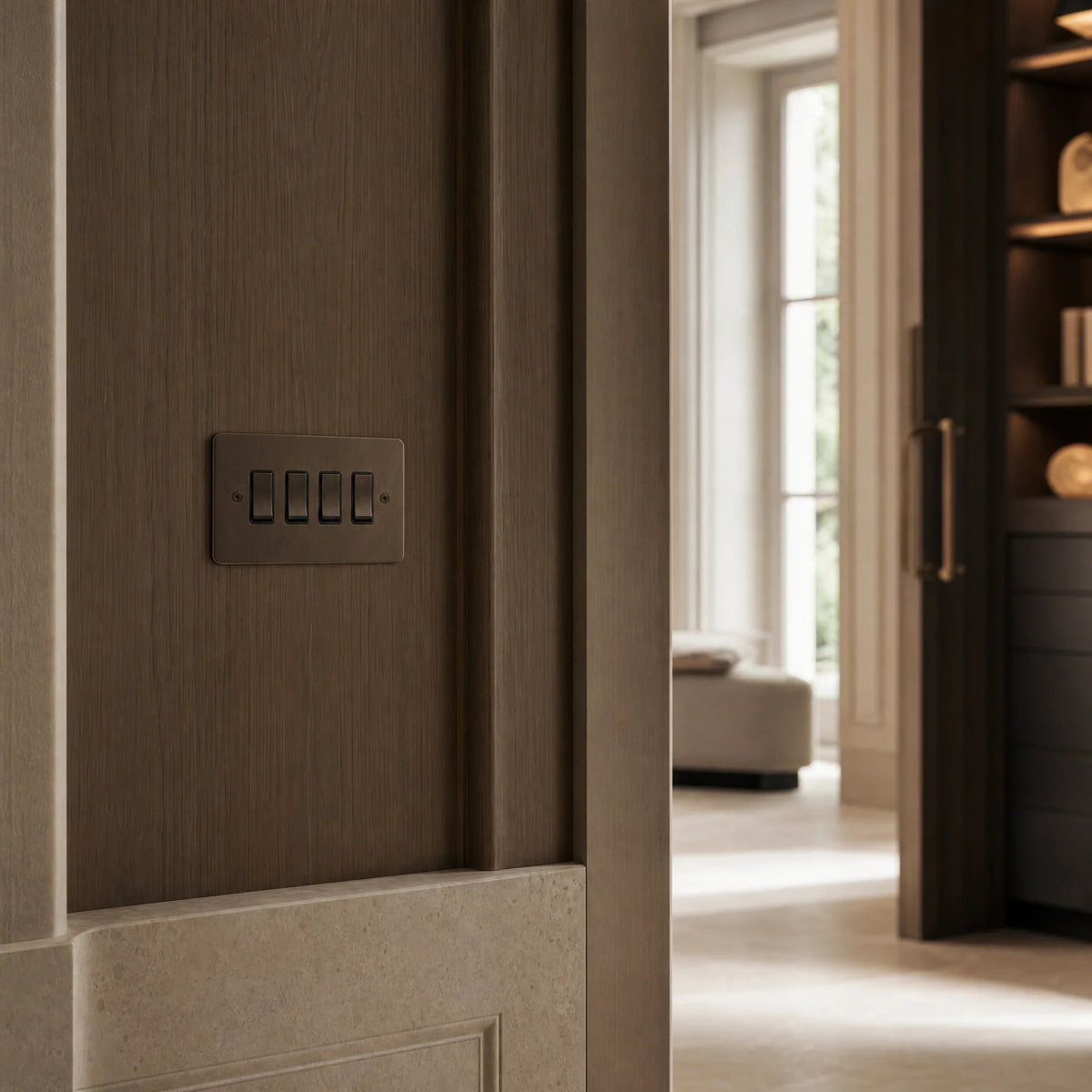 VORELLI® Ambassador Classic Rocker Switch, shown on an interior wall in an interior visualisation.