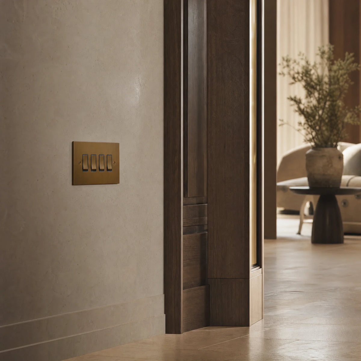 VORELLI® Ambassador Square Rocker Switch, shown on an interior wall in an interior visualisation.