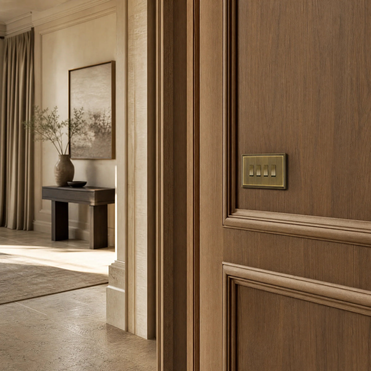 VORELLI® Belgravia Rocker Switch, shown on an interior wall in an interior visualisation.