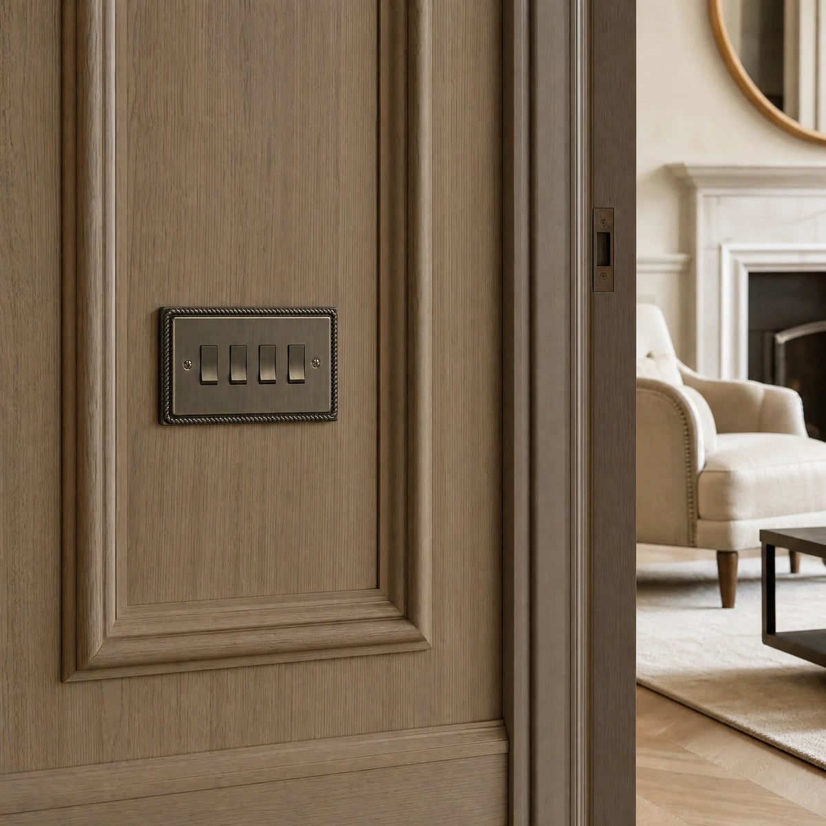 VORELLI® Georgian Rocker Switch, shown on an interior wall in an interior visualisation.