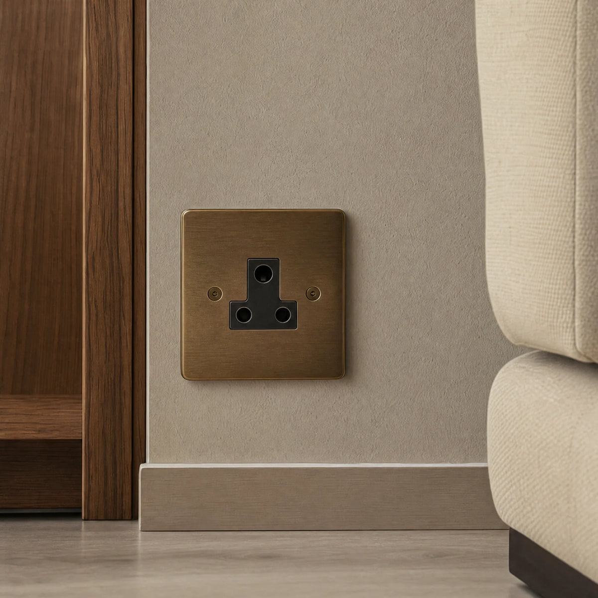 VORELLI® Horizon Classic 5A Socket, close view beside bedroom or living-room joinery in an interior visualisation.