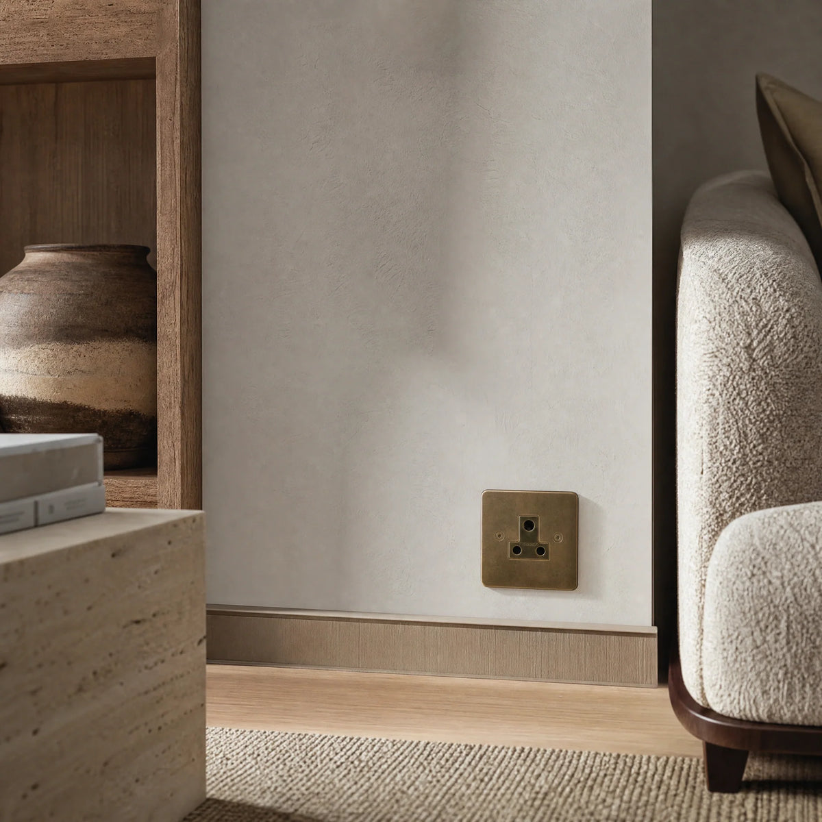 VORELLI® Horizon Classic 5A Socket, shown beside bedroom or living-room joinery in an interior visualisation.