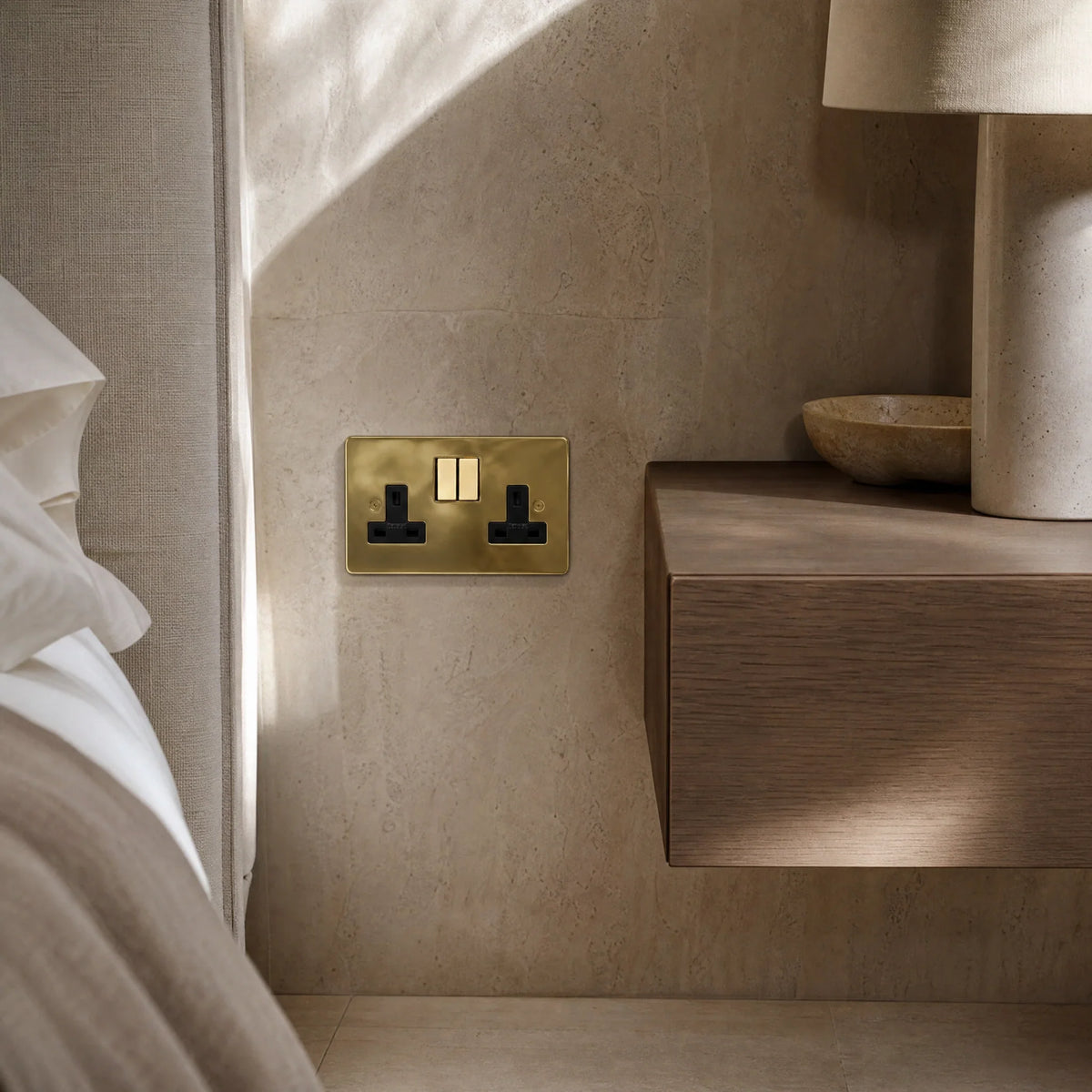 VORELLI® Horizon Classic double socket, shown on an interior wall in an interior visualisation.